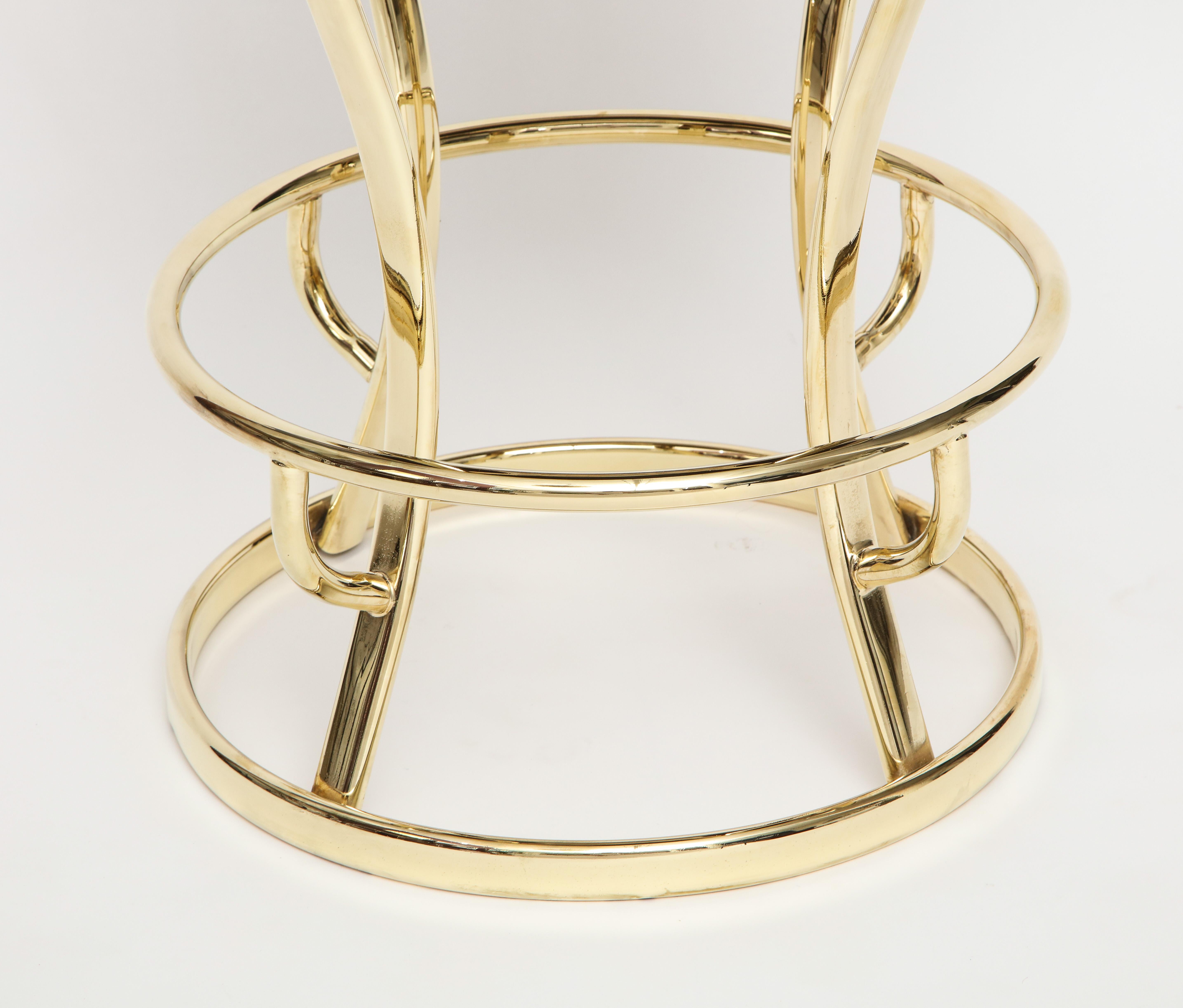 Post-Modern Four Glamorous Brass and Grey Barstools, Midcentury, France, 1970s For Sale