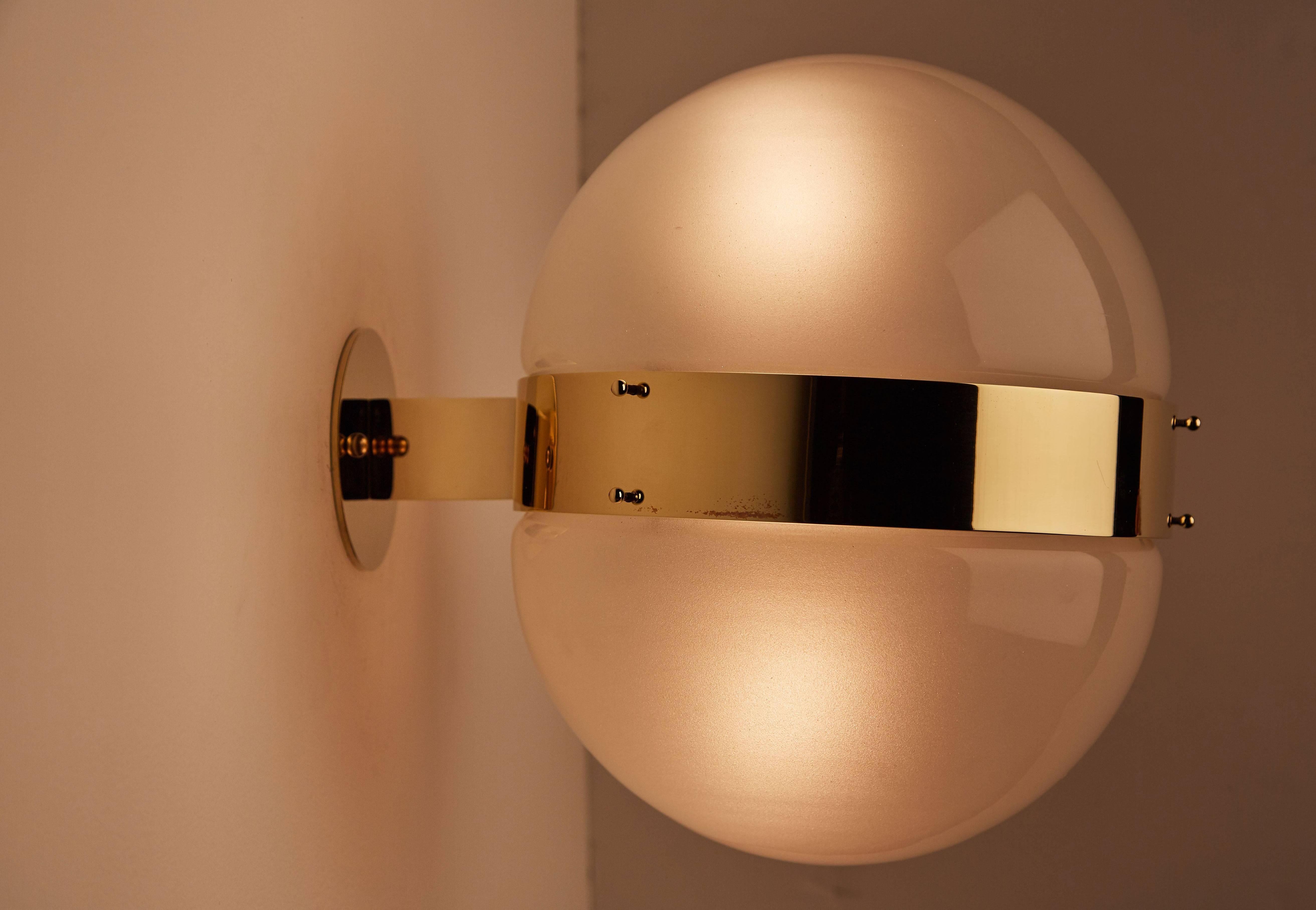 Mid-Century Modern Single Glass and Brass Clio Wall or Ceiling Light by Sergio Mazza