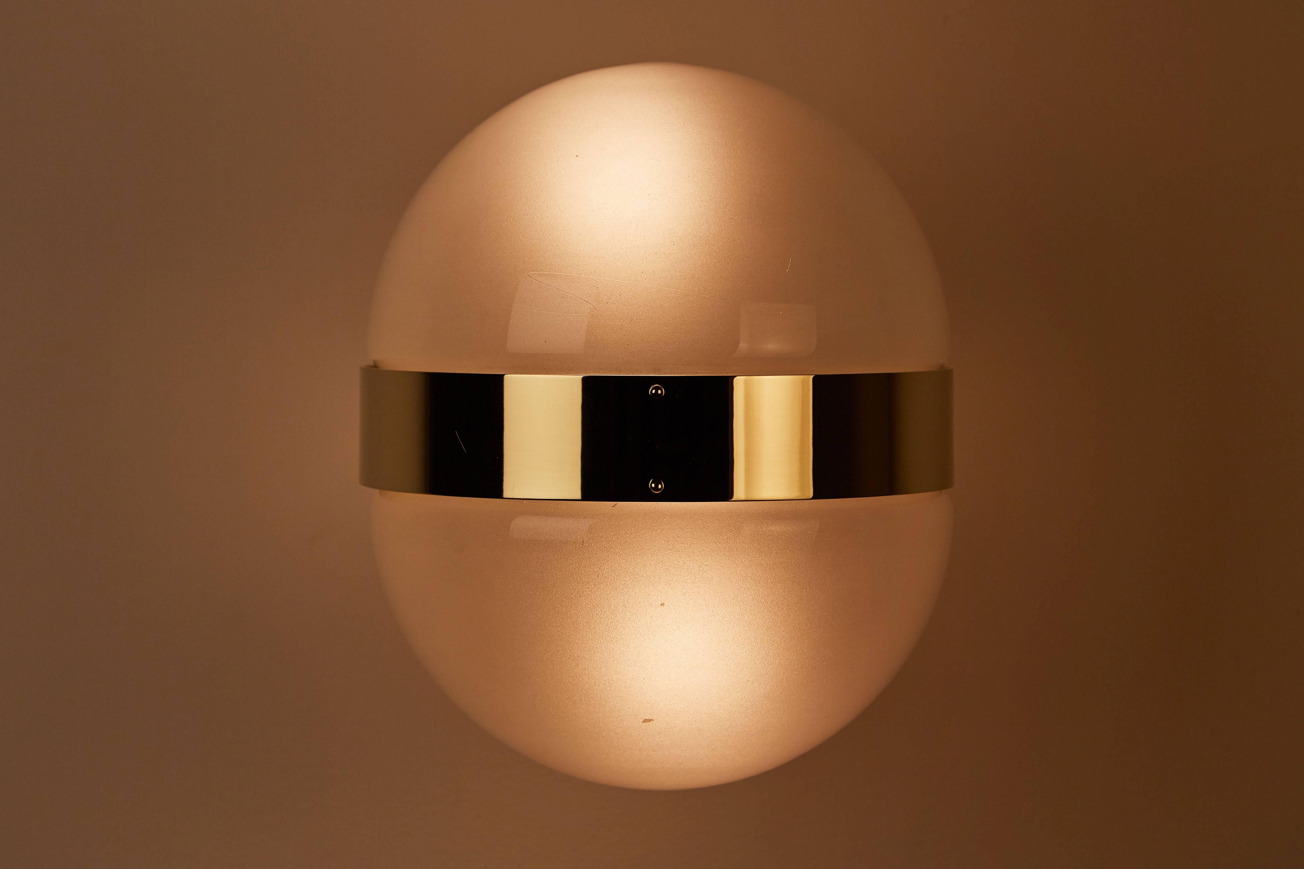 Italian Single Glass and Brass Clio Wall or Ceiling Light by Sergio Mazza