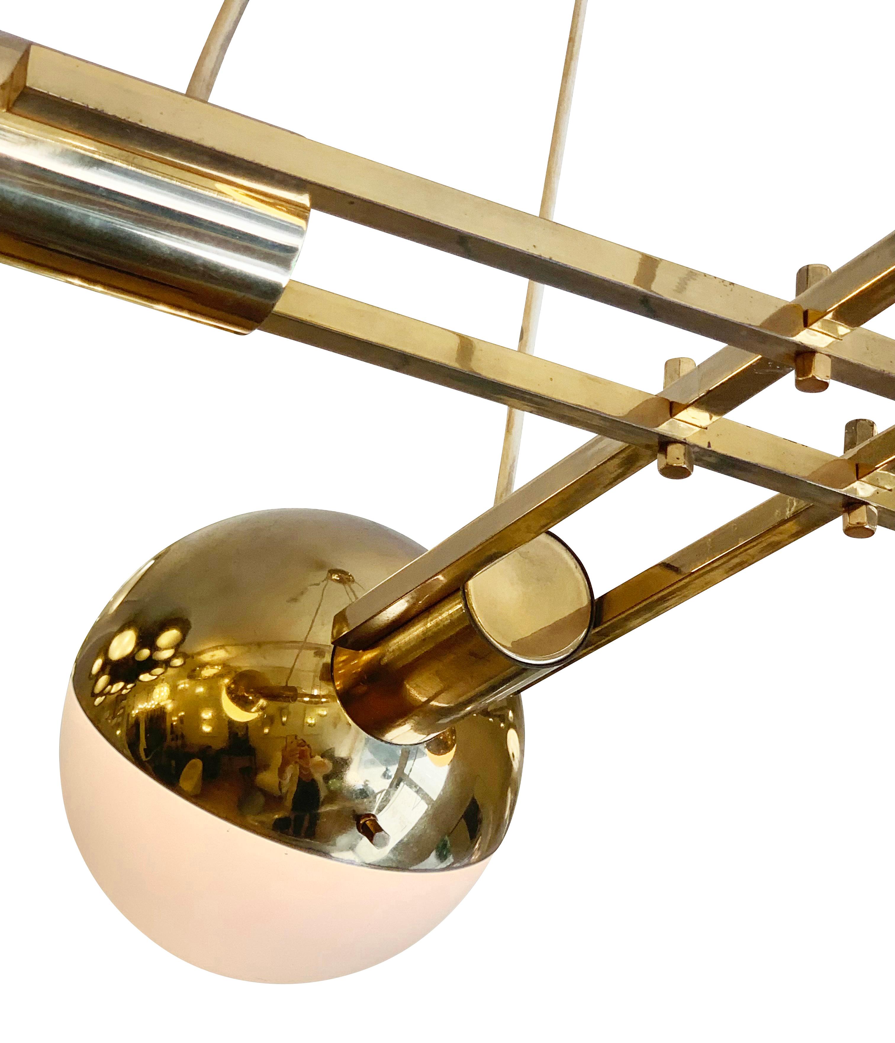 Four Globe Stilnovo Chandelier, Italy, 1960s In Good Condition For Sale In New York, NY