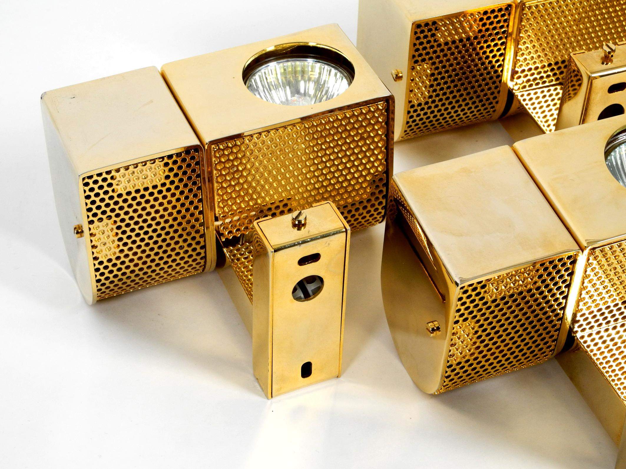 Four Gold-Colored Halogen Wall or Ceiling Spotlights from the 1980s 4