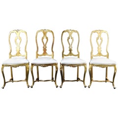 Four Gold Gilt Metal Hollywood Regency Side Chairs