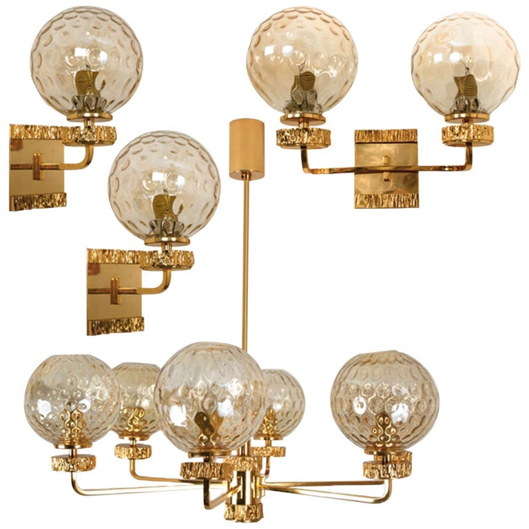 Four GoldPlated Blown Glass Light Fixtures in the Style of Brotto, Italy, 1970 For Sale at 1stdibs