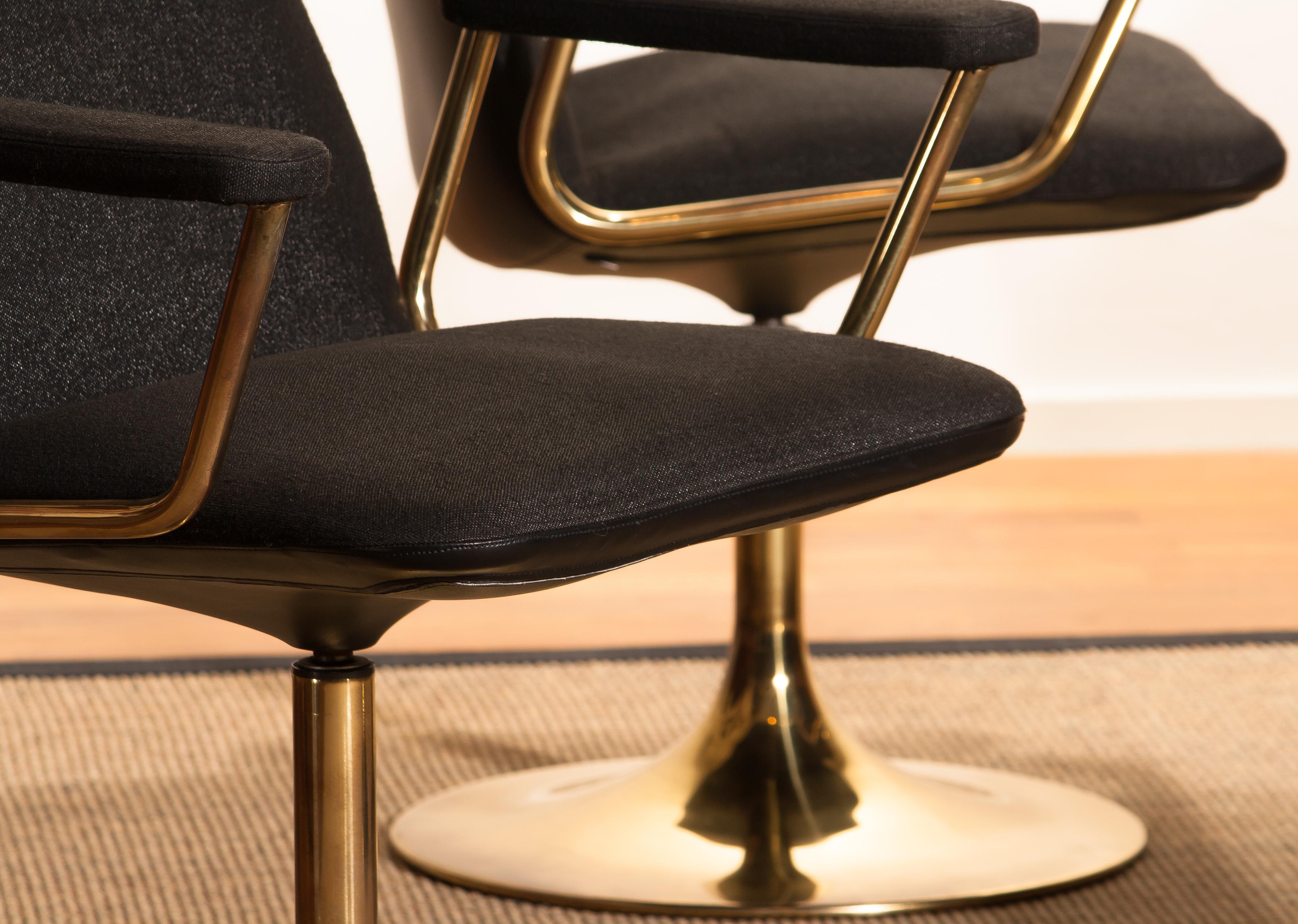Four Golden, with Black Fabric, Armrest Swivel Chairs by Johanson Design, 1970 9