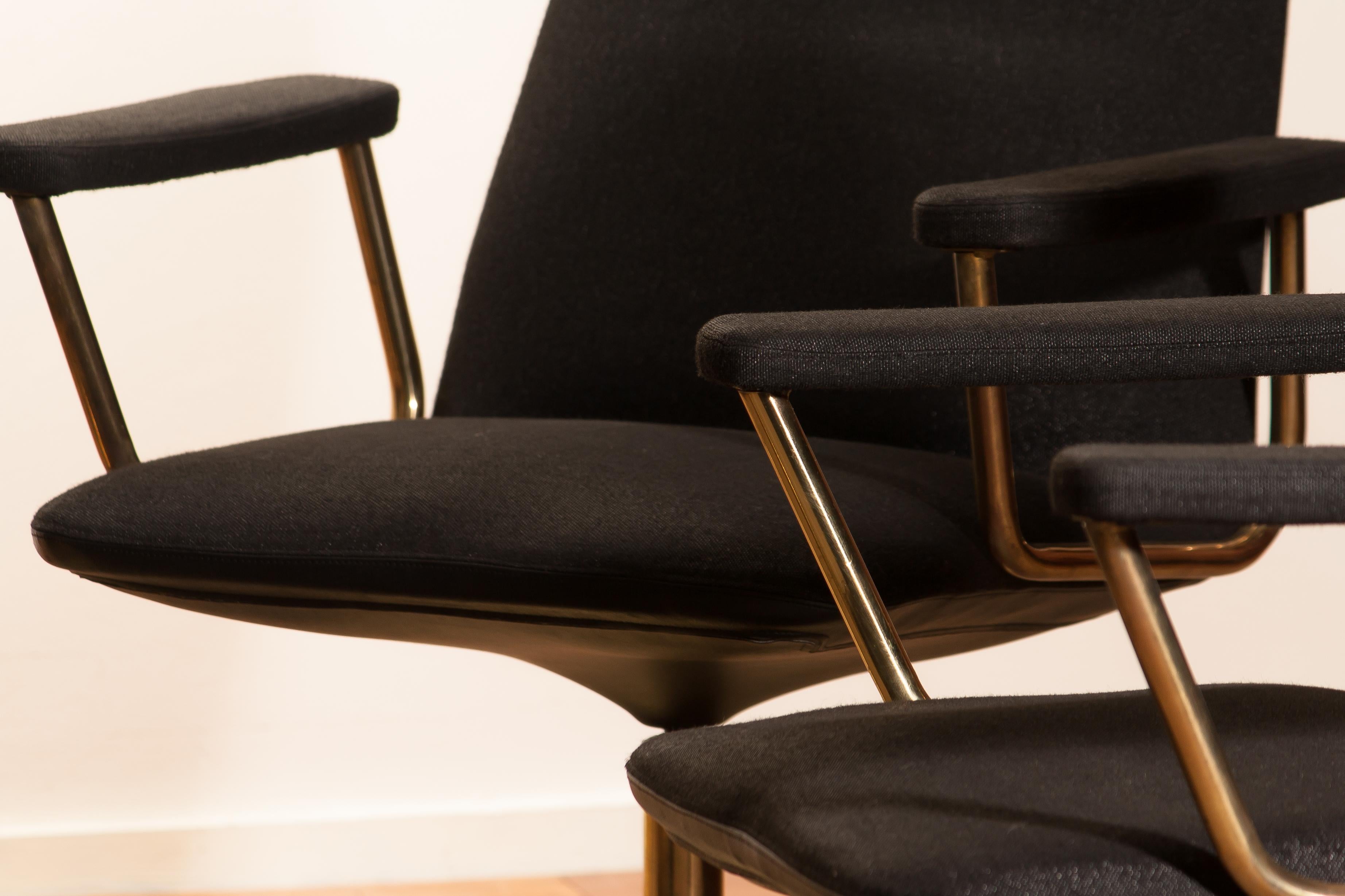 Four Golden, with Black Fabric, Armrest Swivel Chairs by Johanson Design, 1970 10