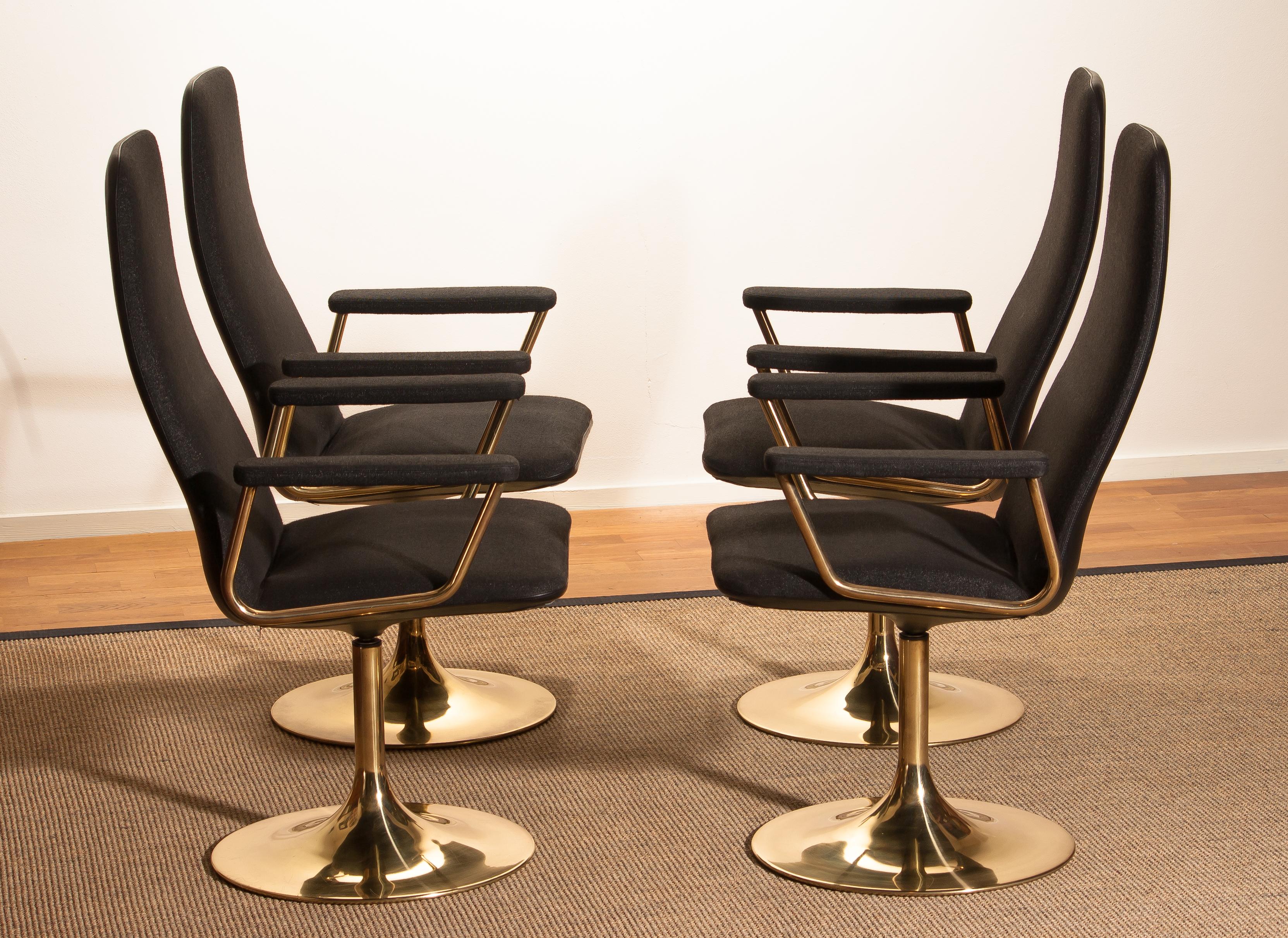 Four Golden, with Black Fabric, Armrest Swivel Chairs by Johanson Design, 1970 1