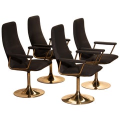 Four Golden, with Black Fabric, Armrest Swivel Chairs by Johanson Design, 1970