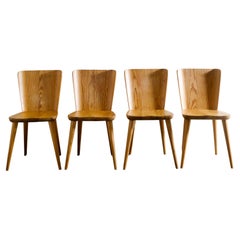 Four Göran Malmvall Mid Century Dining Chairs in Pine Produced in Sweden, 1940s