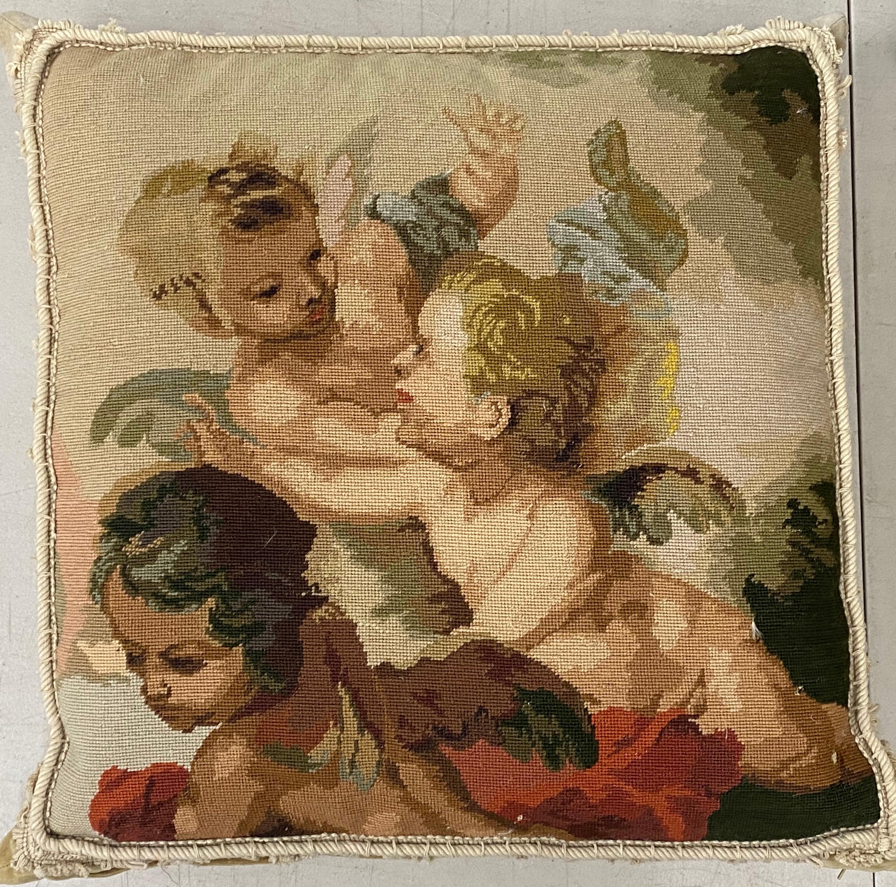 Hand-Crafted Four Gorgeous Petit Point and Needlepoint Throw Pillows Classical Scenes