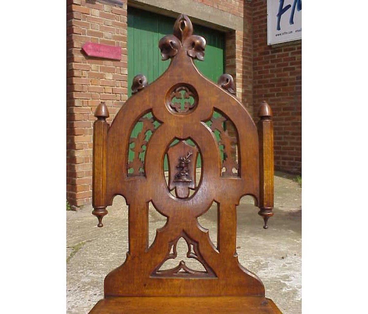 Four Gothic Revival Oak Hall Chairs For Sale 2