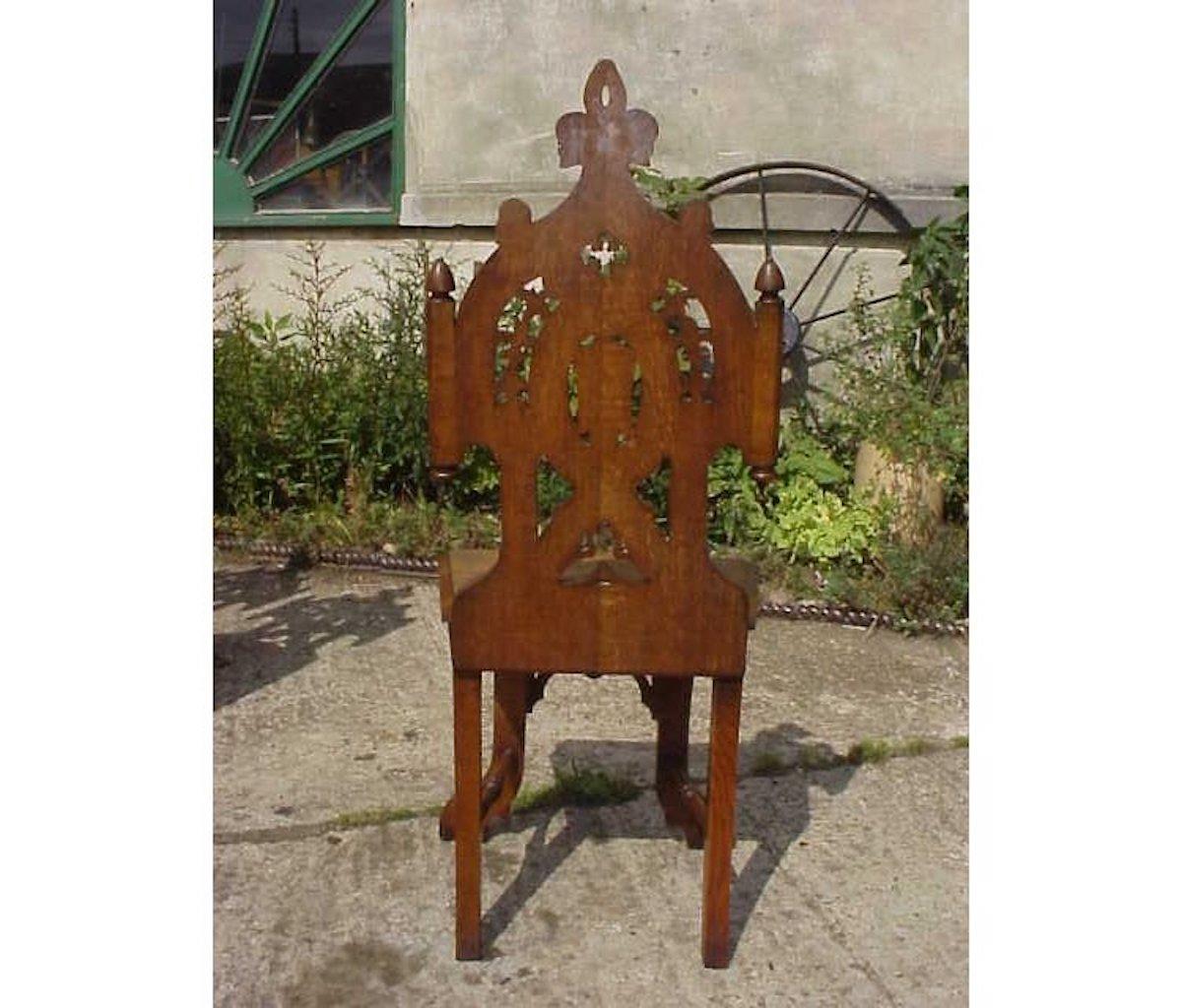 Four Gothic Revival Oak Hall Chairs For Sale 5