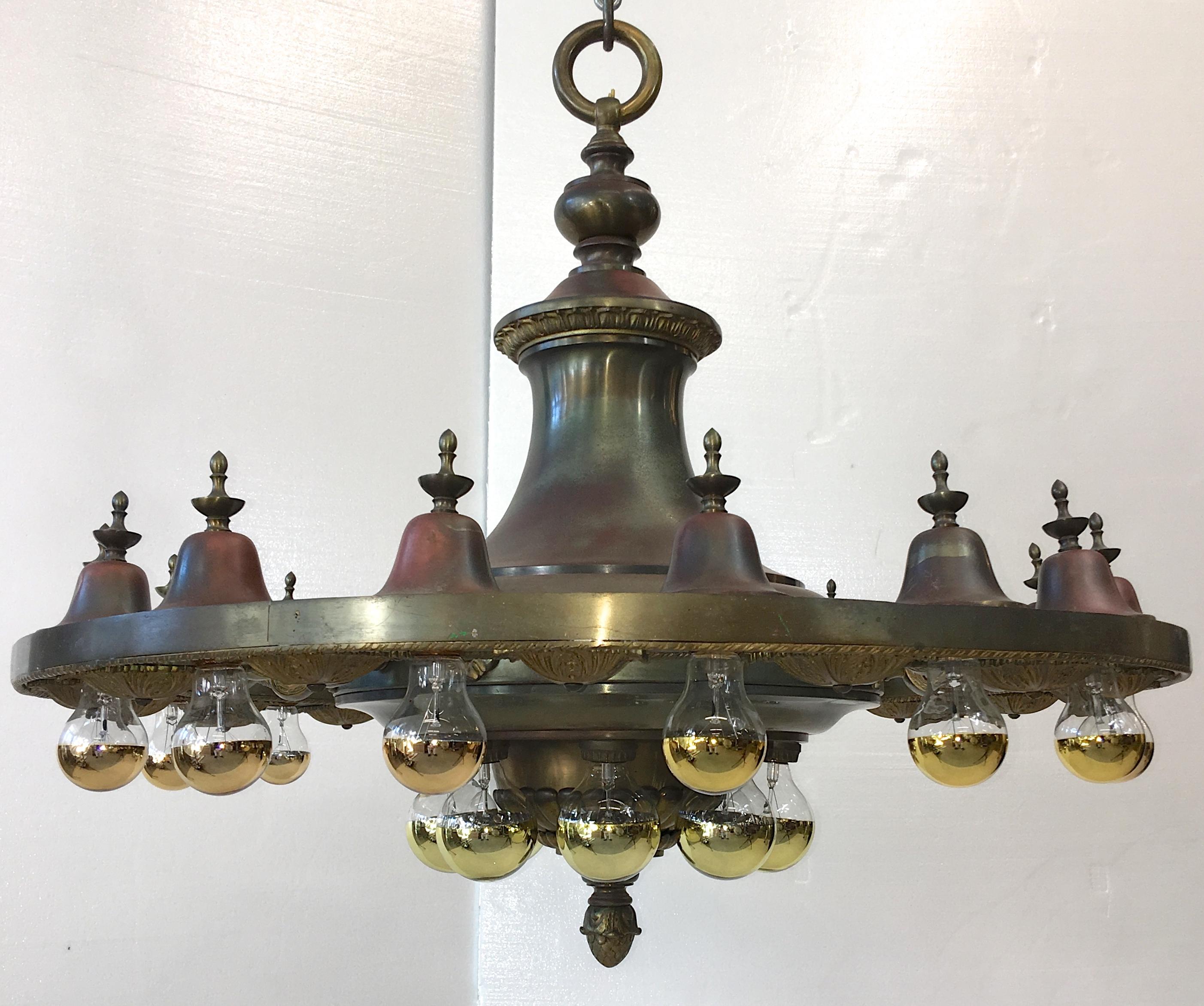 Patinated Grand Scale Bronze Lobby Chandelier