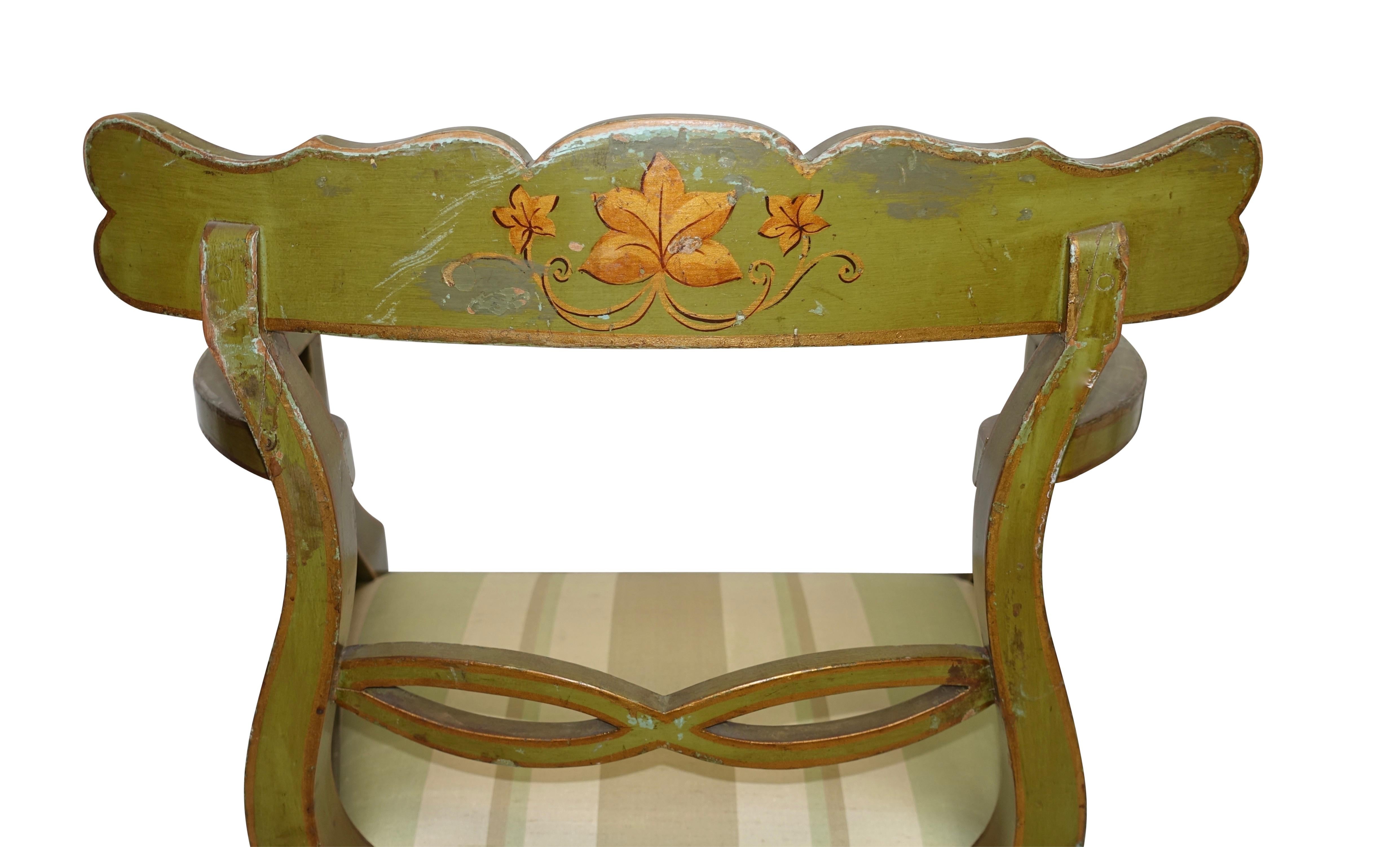 Four Green Painted Armchairs with Trailing Ivy, Northern European, 19th Century For Sale 3