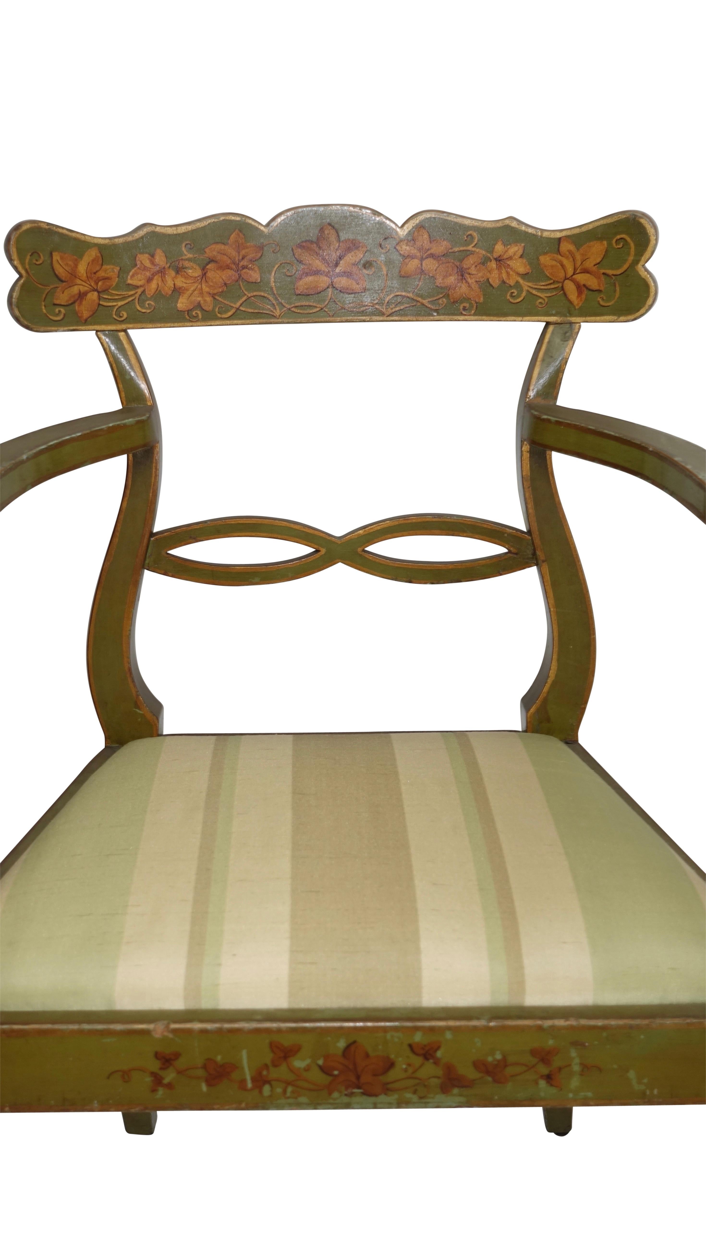 Four Green Painted Armchairs with Trailing Ivy, Northern European, 19th Century For Sale 4