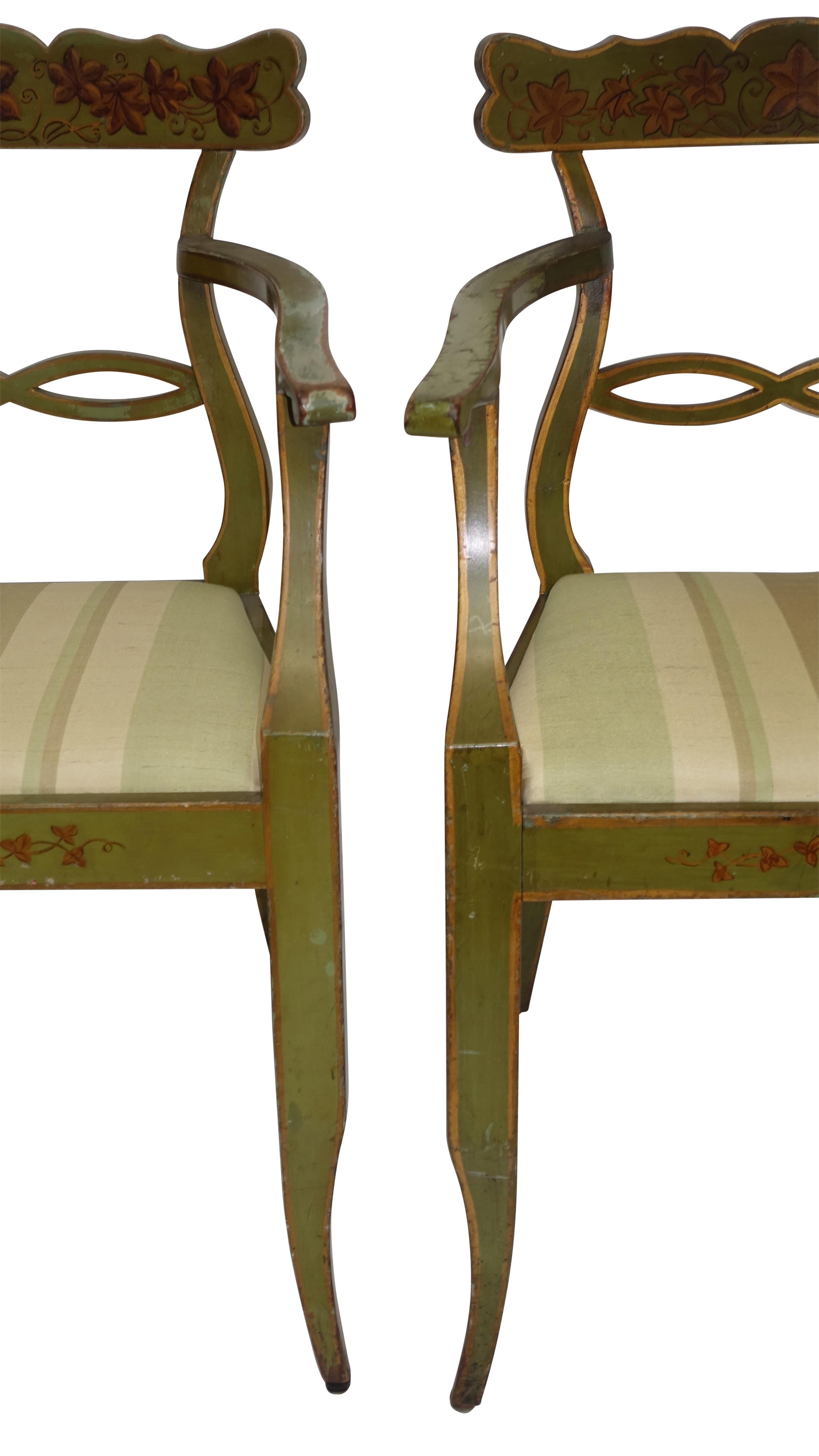 Four Green Painted Armchairs with Trailing Ivy, Northern European, 19th Century For Sale 6