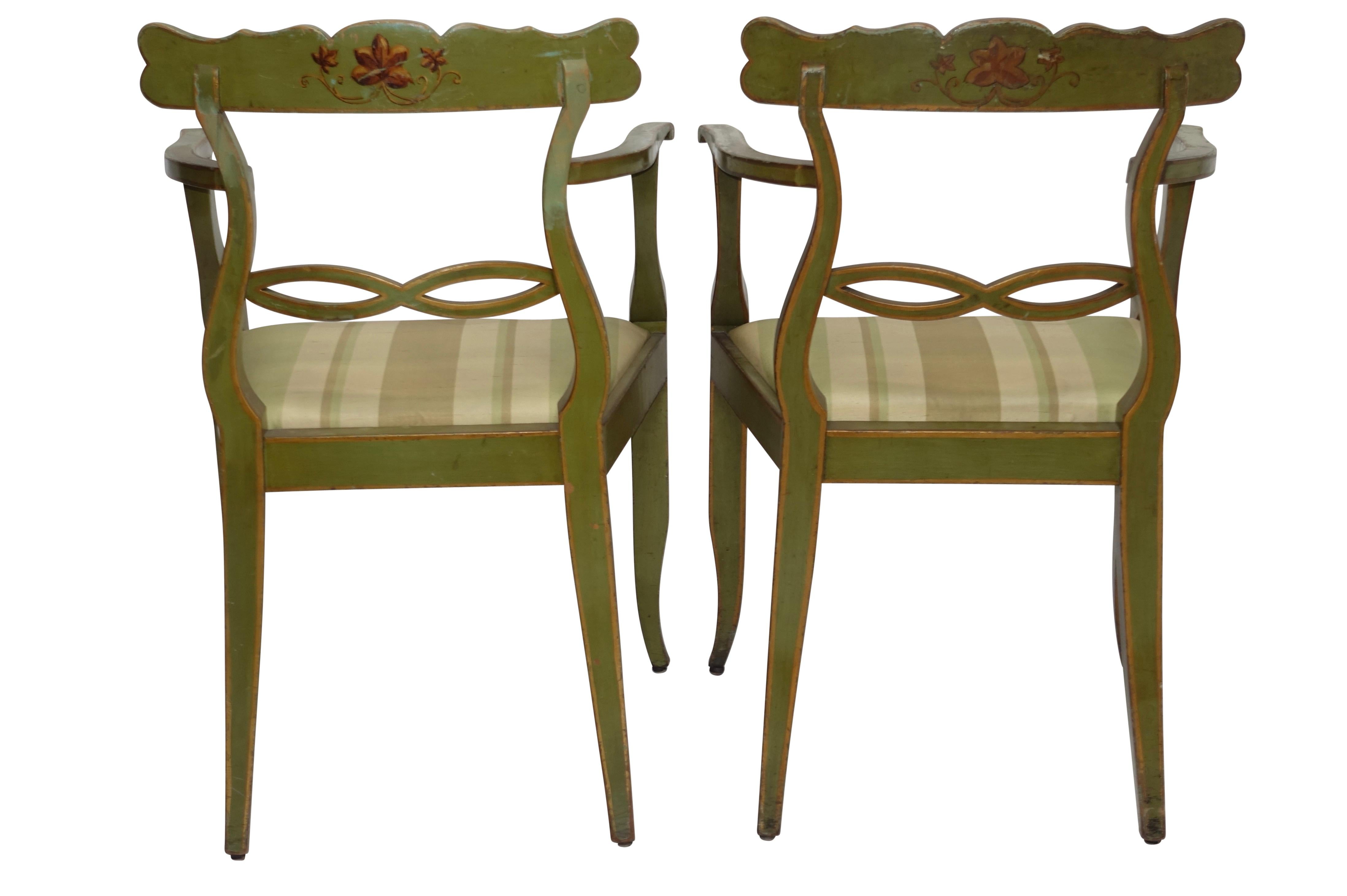 Four Green Painted Armchairs with Trailing Ivy, Northern European, 19th Century For Sale 7