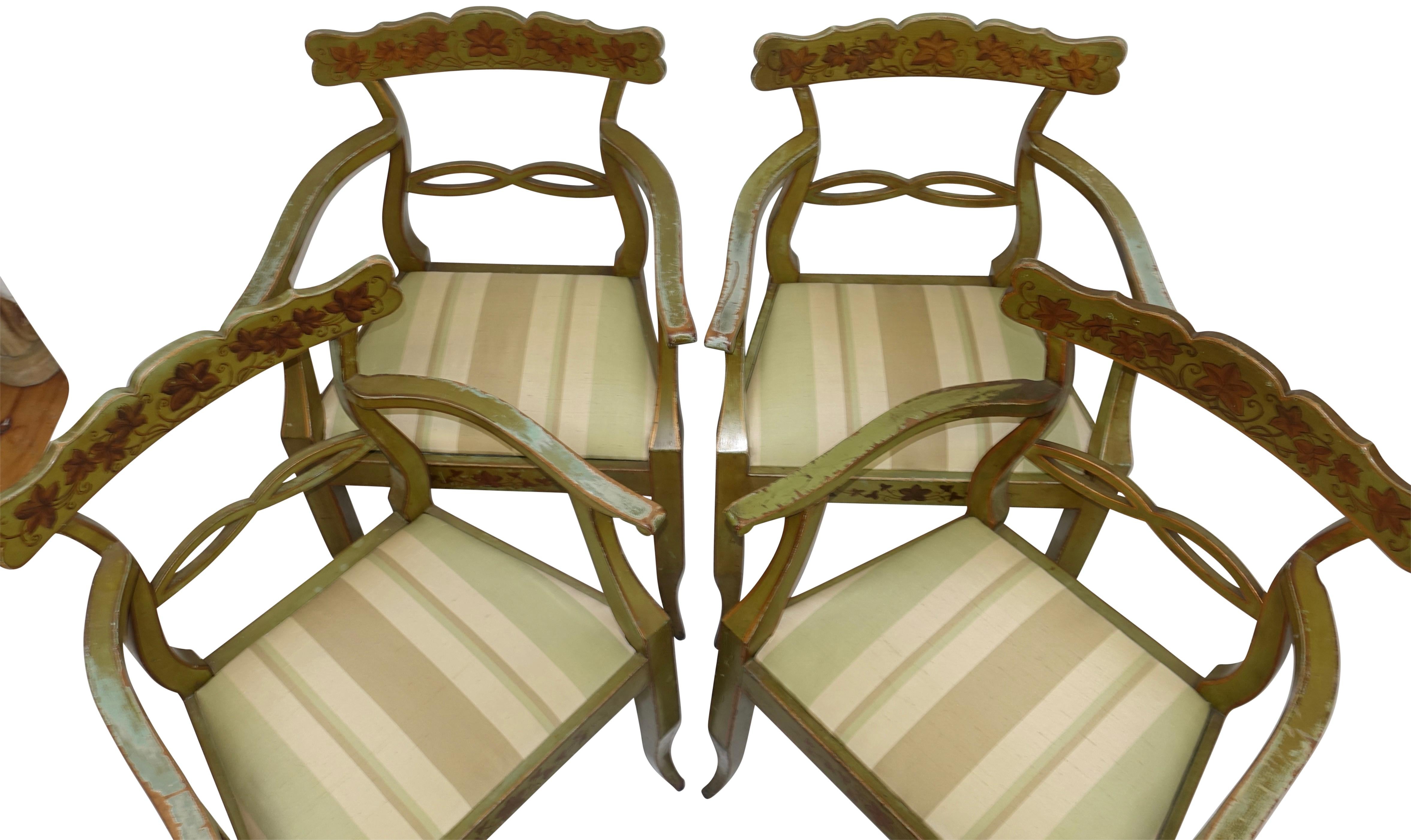 Four Green Painted Armchairs with Trailing Ivy, Northern European, 19th Century For Sale 8