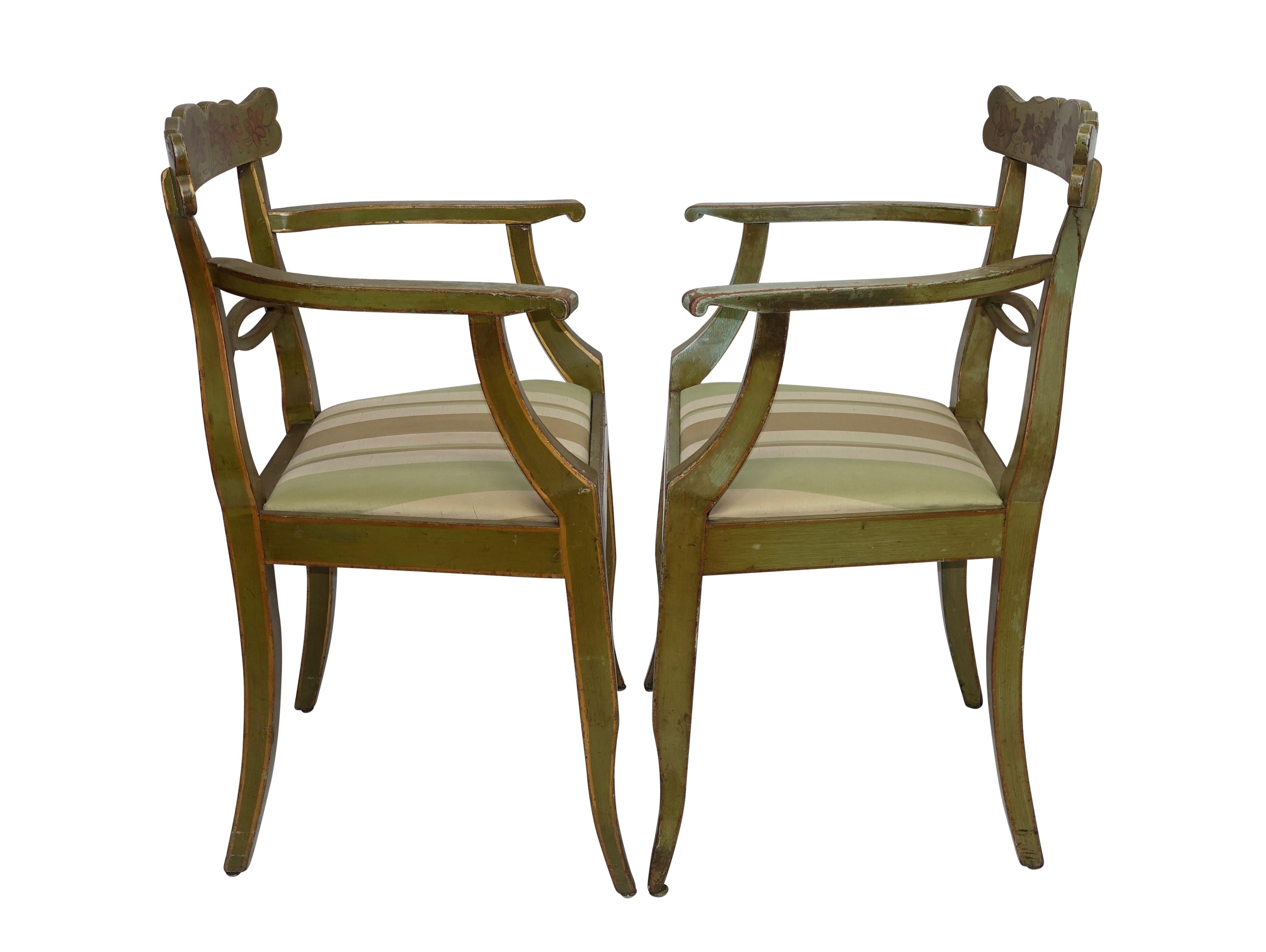Hand-Painted Four Green Painted Armchairs with Trailing Ivy, Northern European, 19th Century For Sale