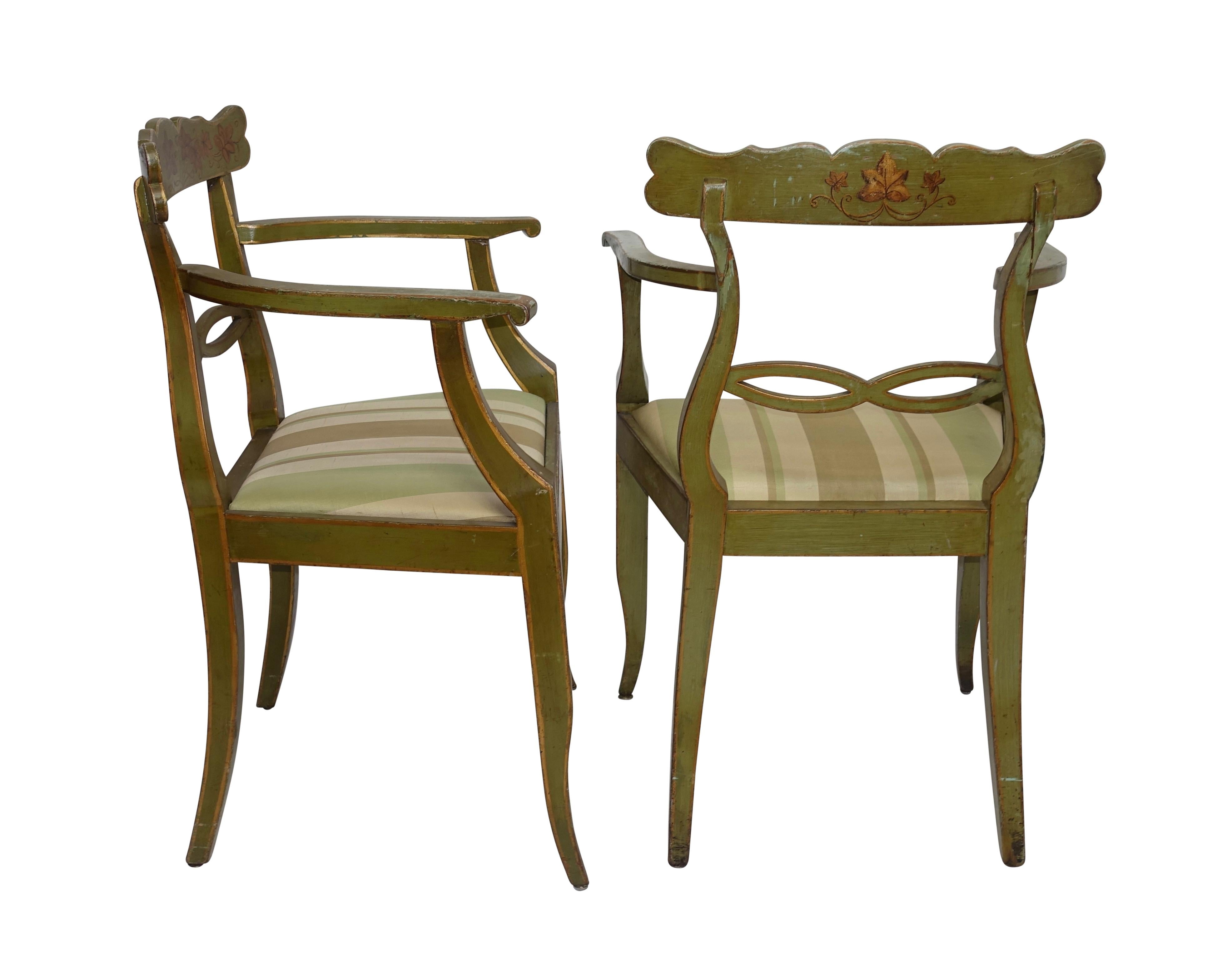 Four Green Painted Armchairs with Trailing Ivy, Northern European, 19th Century In Good Condition For Sale In San Francisco, CA
