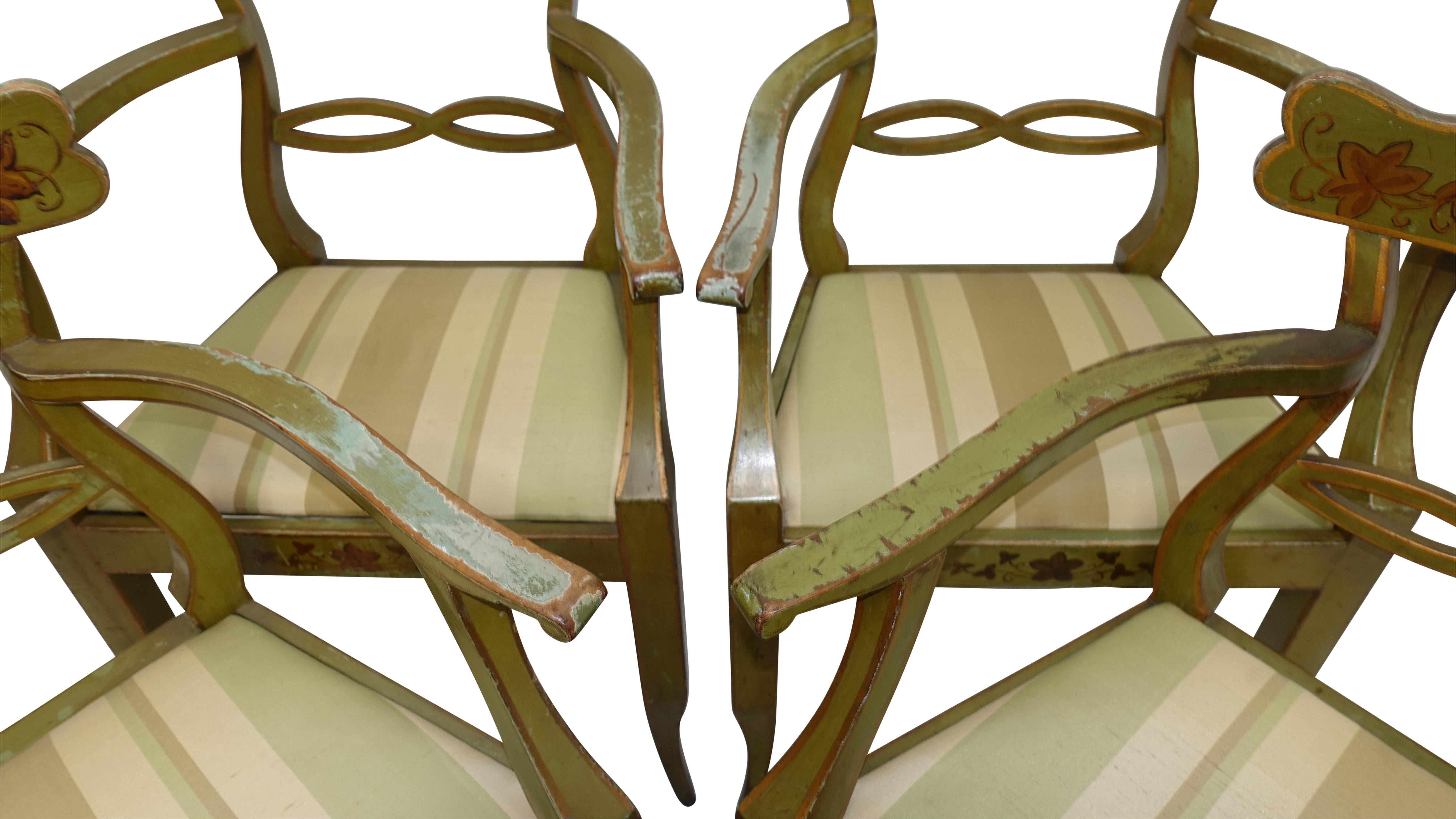 Four Green Painted Armchairs with Trailing Ivy, Northern European, 19th Century For Sale 1