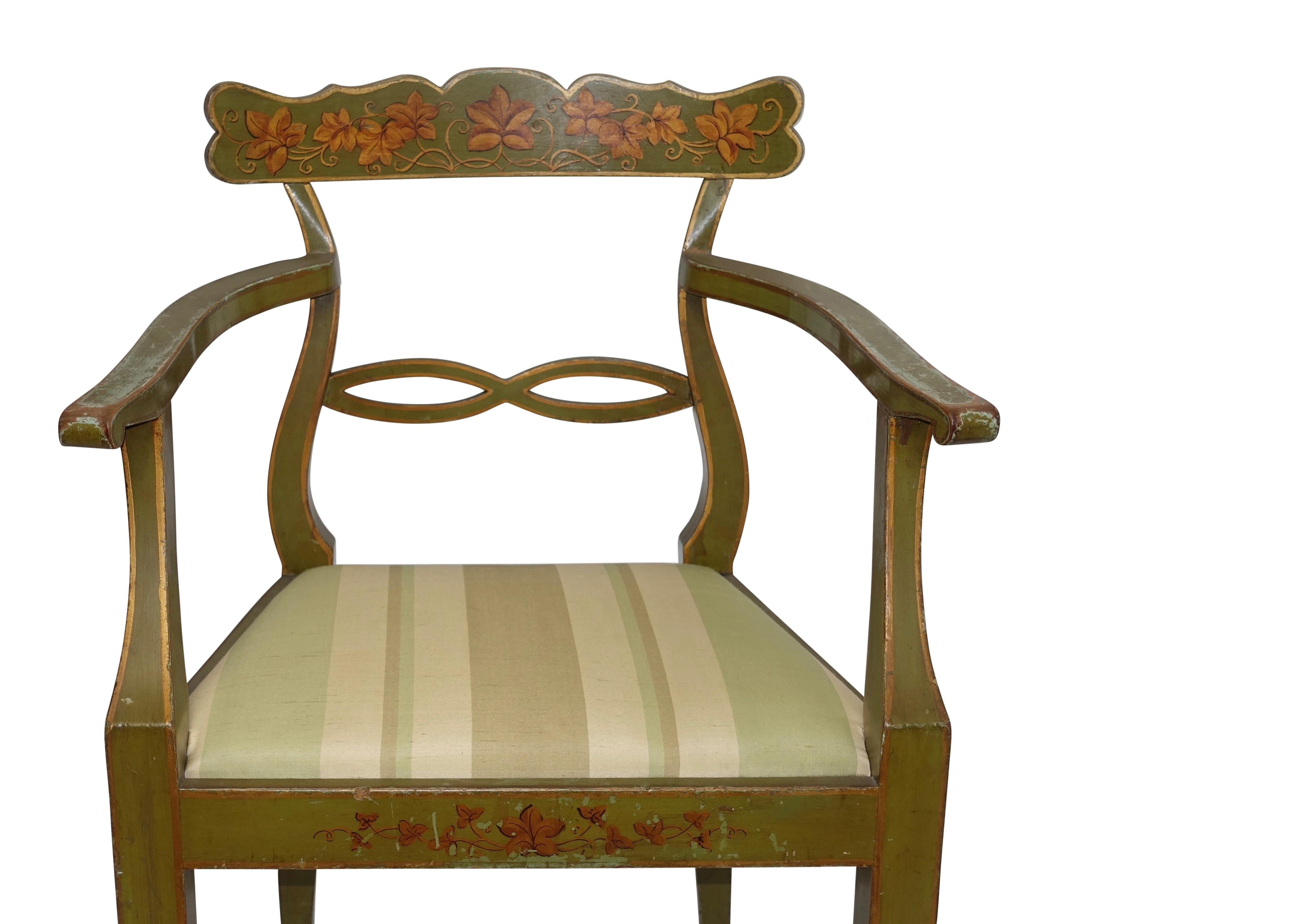 Four Green Painted Armchairs with Trailing Ivy, Northern European, 19th Century For Sale 2