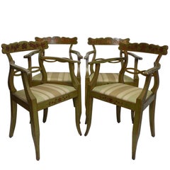 Antique Four Green Painted Armchairs with Trailing Ivy, Northern European, 19th Century