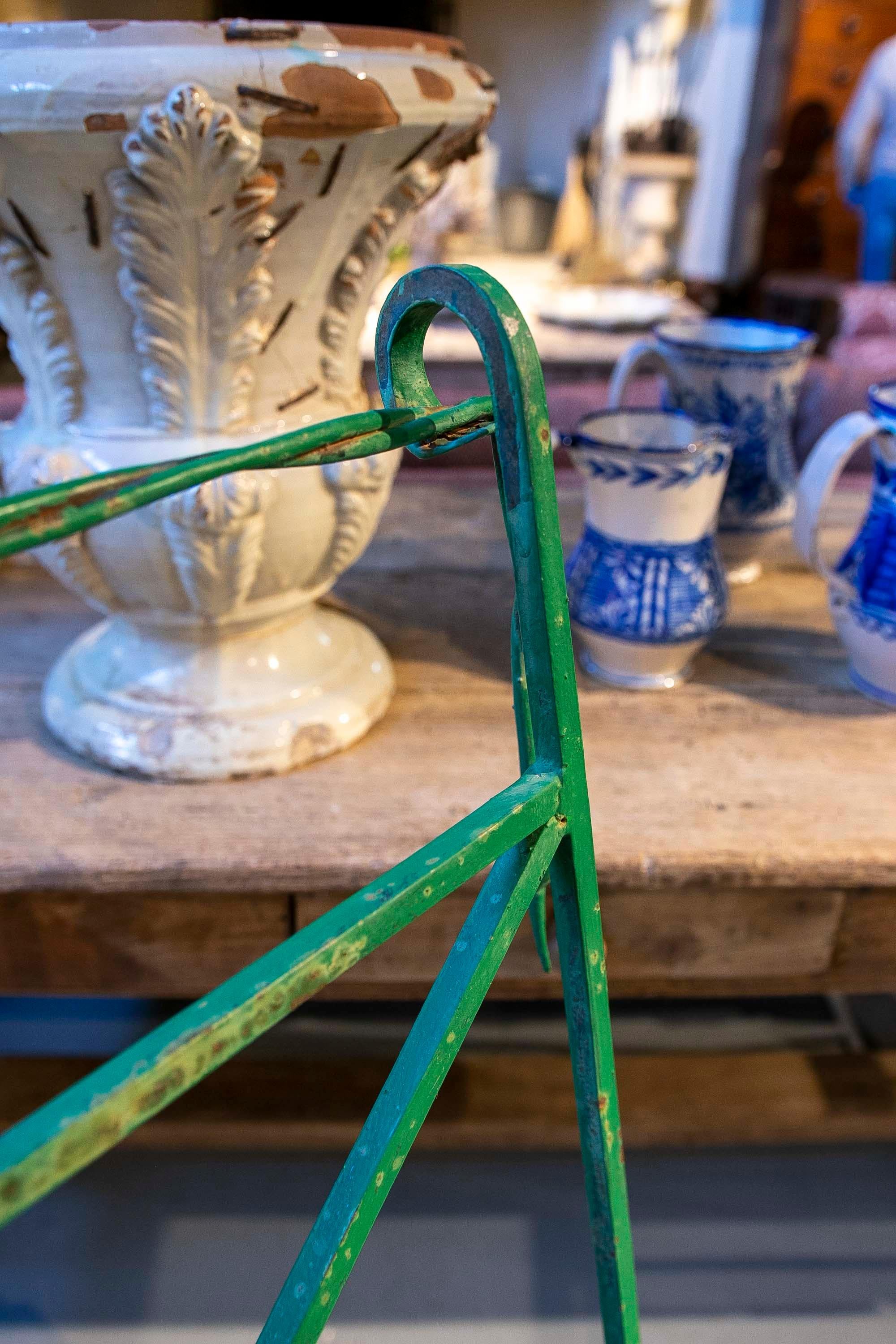 Four Green Painted Iron Chairs with Ants Decoration on the legs 6