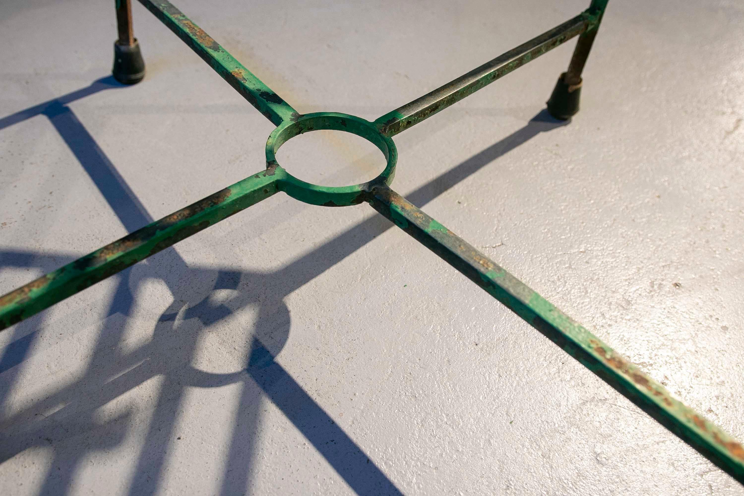Four Green Painted Iron Chairs with Ants Decoration on the legs For Sale 9