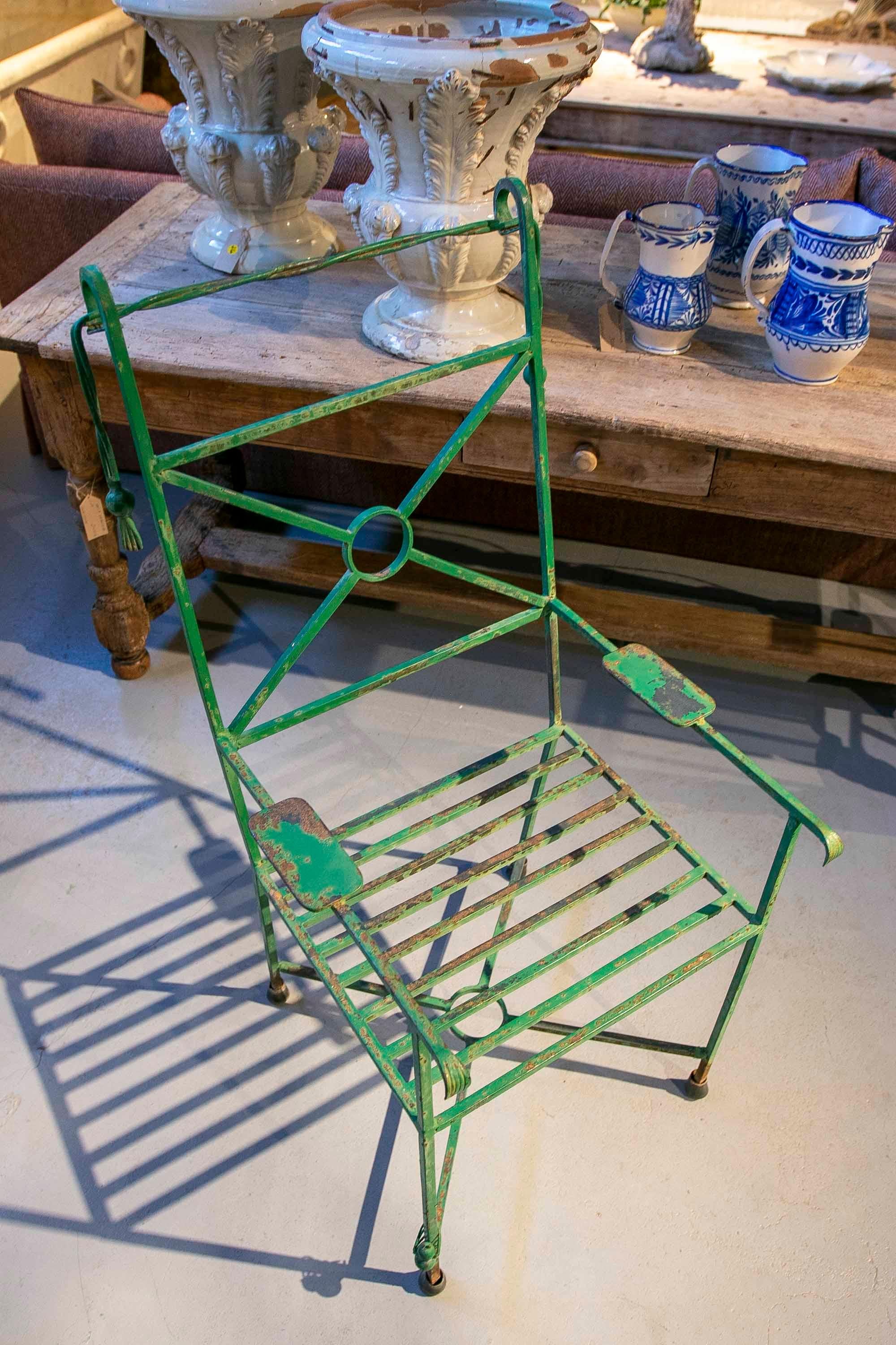Four Green Painted Iron Chairs with Ants Decoration on the legs 11