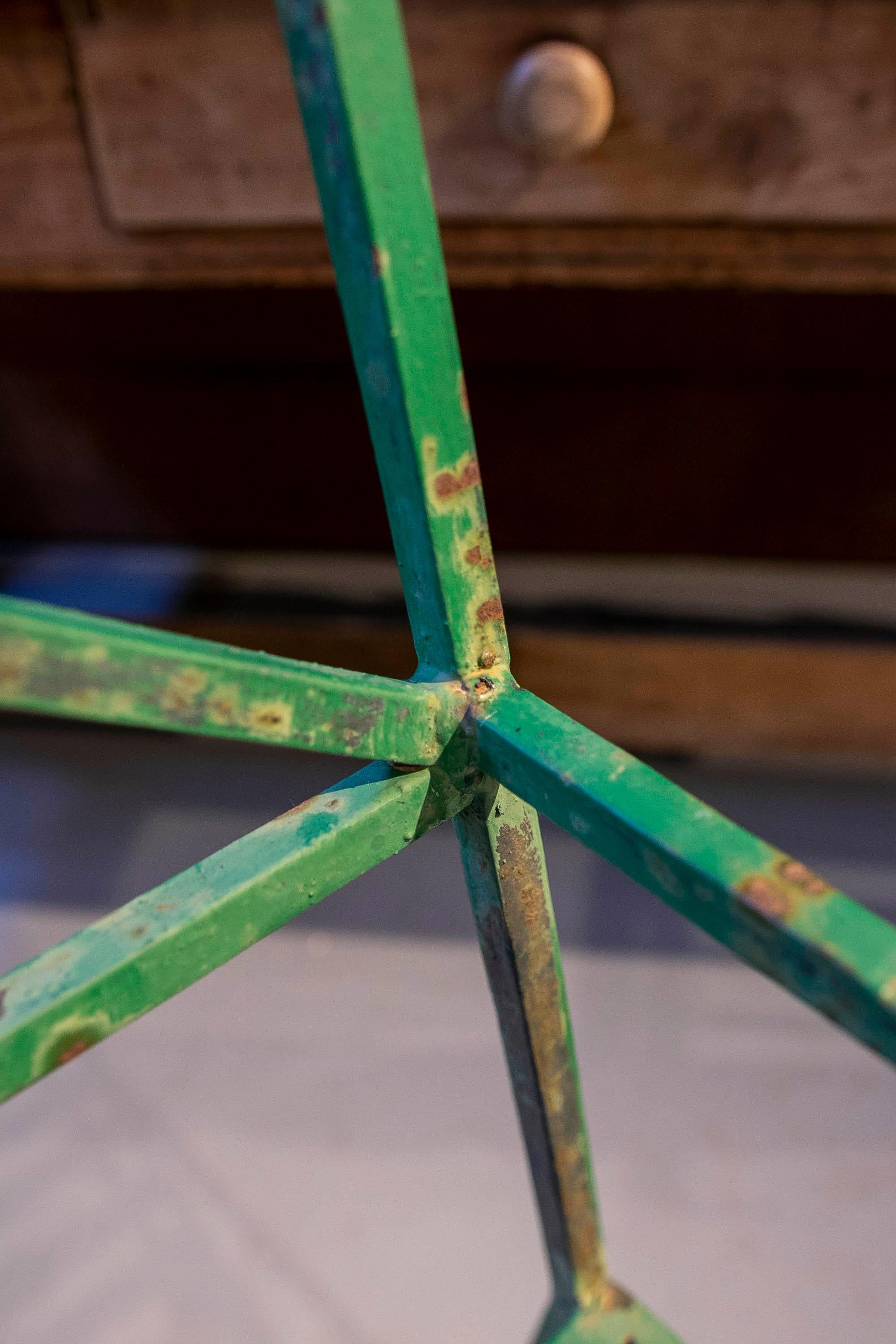 Four Green Painted Iron Chairs with Ants Decoration on the legs 12