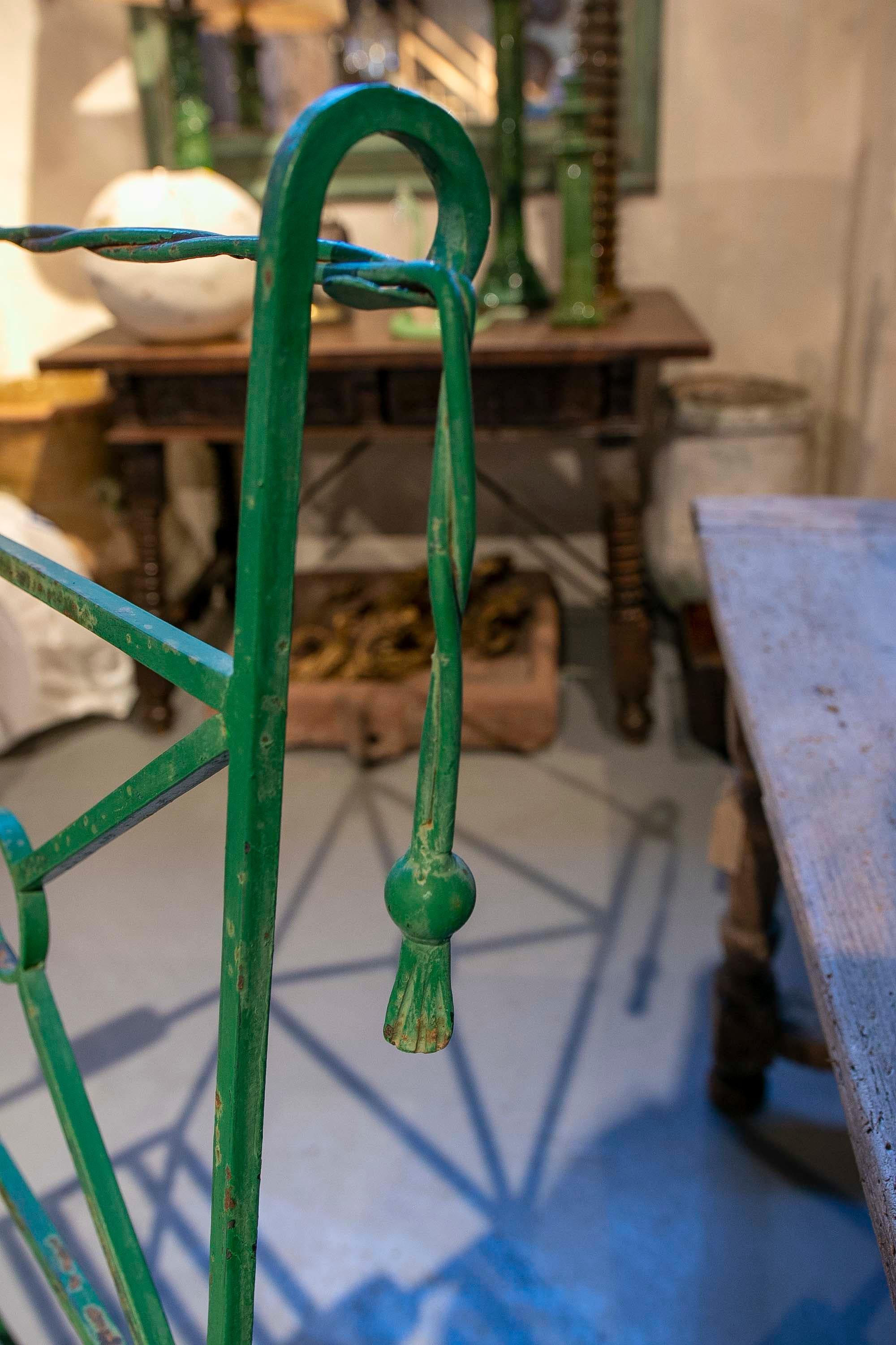 Four Green Painted Iron Chairs with Ants Decoration on the legs 13