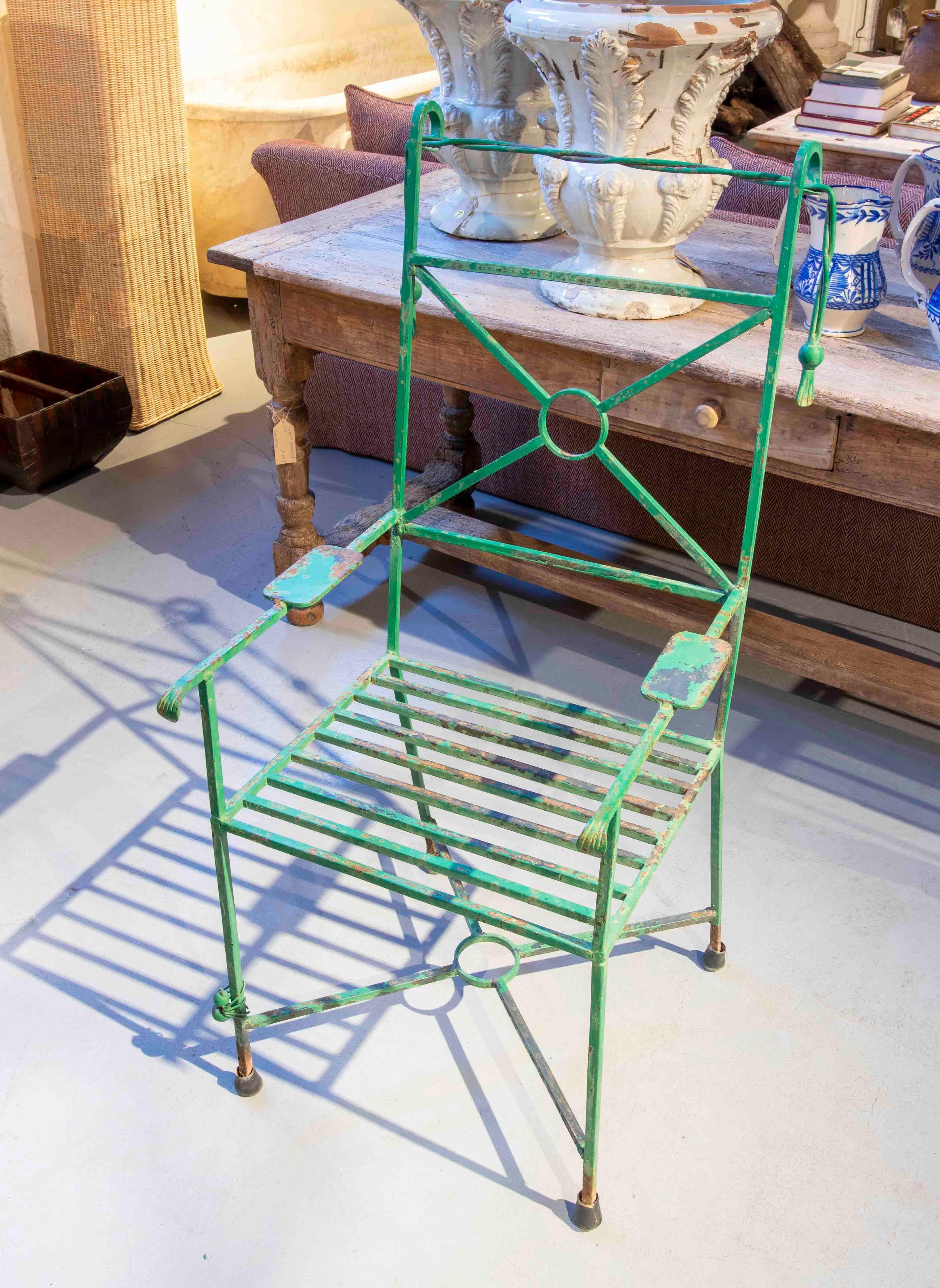 Four Green Painted Iron Chairs with Ants Decoration on the legs 15
