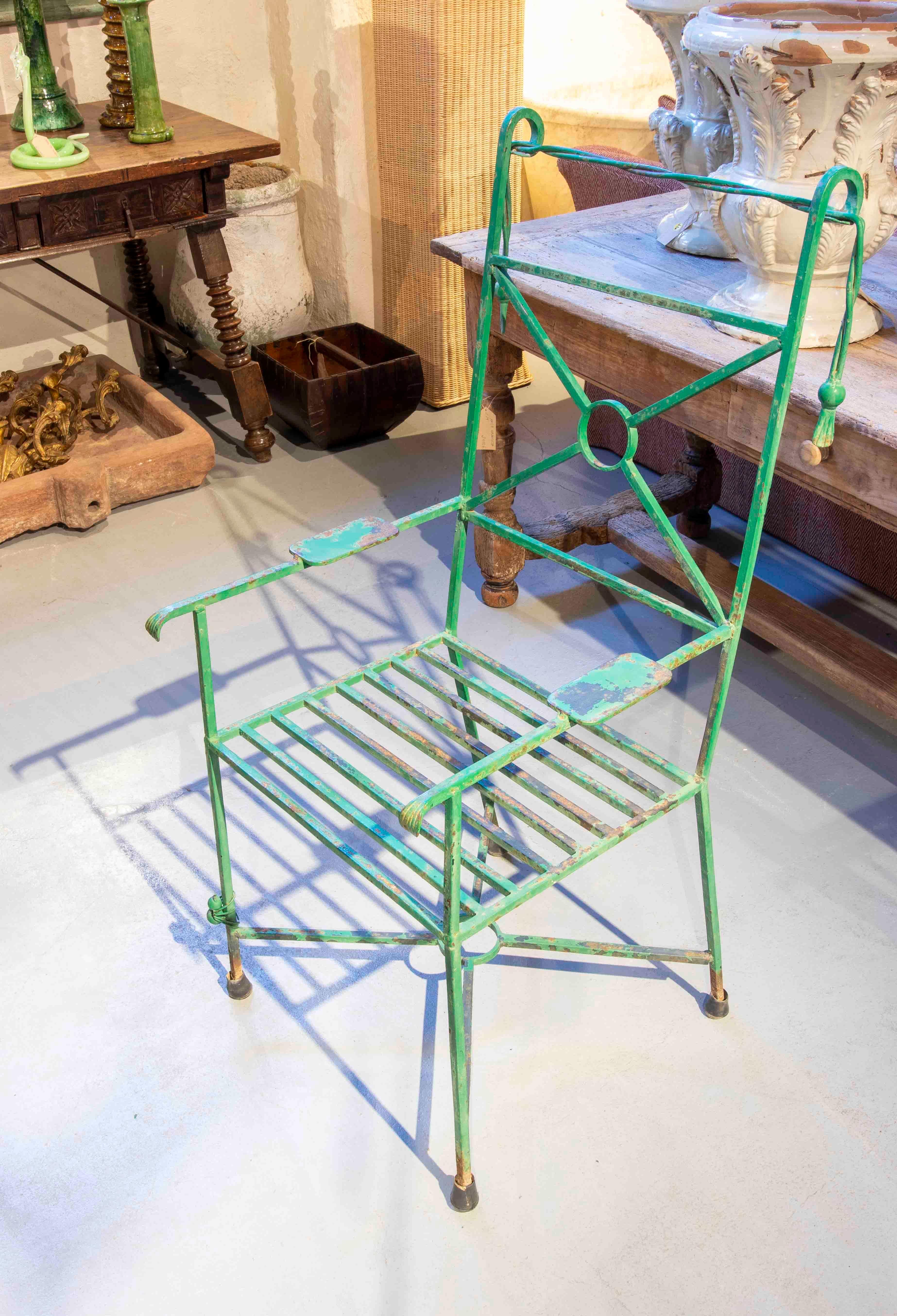Four Green Painted Iron Chairs with Ants Decoration on the legs For Sale 16