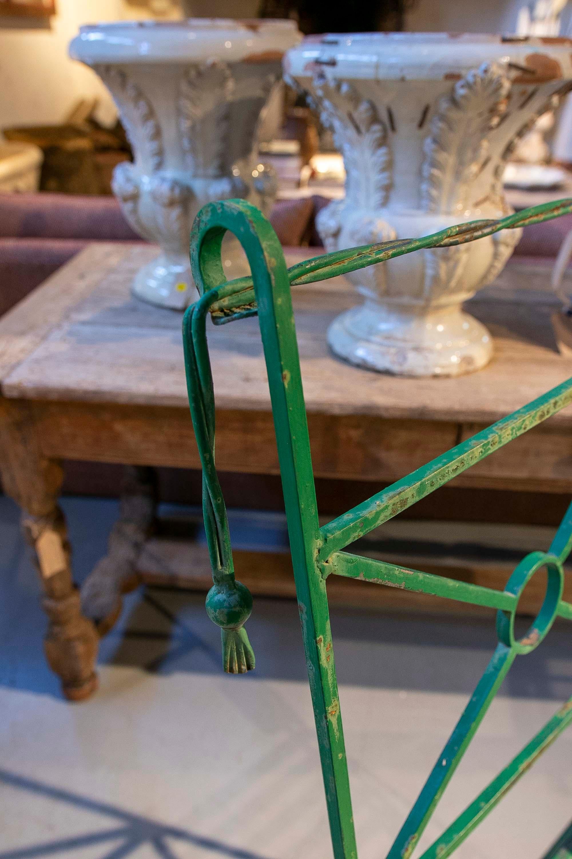 Four Green Painted Iron Chairs with Ants Decoration on the legs For Sale 5