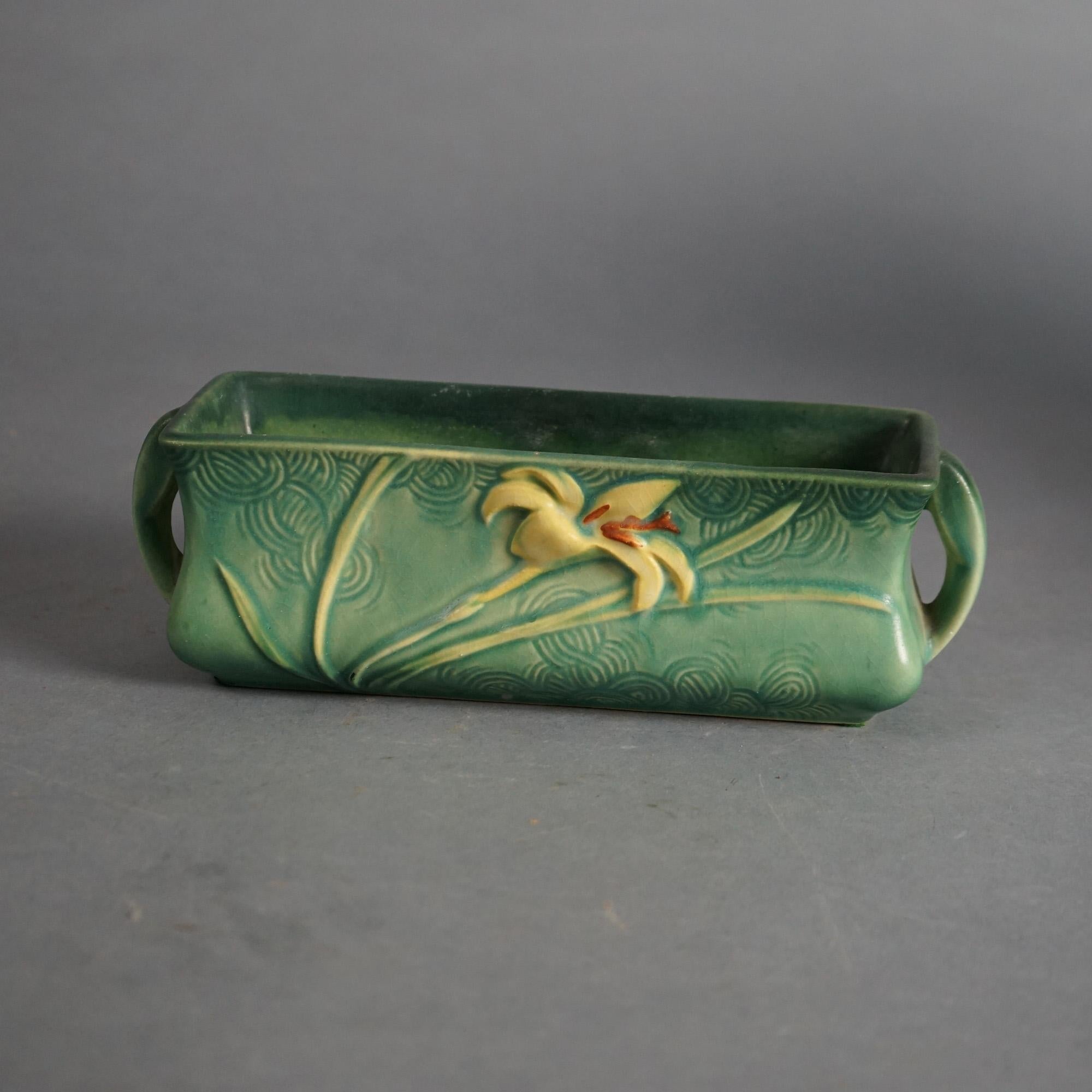 20th Century Four Green Roseville Art Pottery Items with Zephyr Lily Pattern Mid 20thC