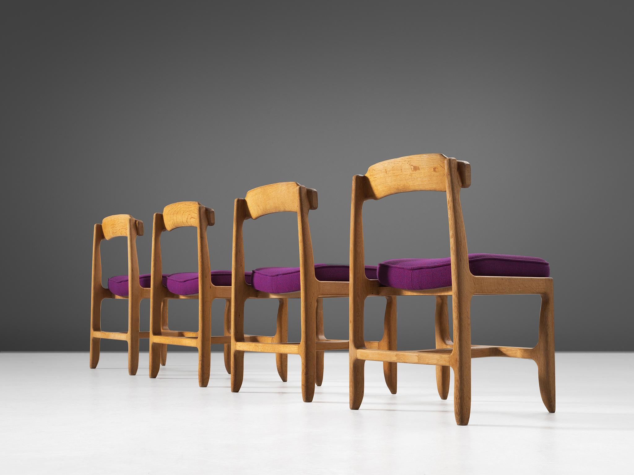 Mid-Century Modern Four Guillerme et Chambron Dining Chairs in Solid Oak