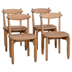 Four Guillerme et Chambron Wooden Thierry Mid-Century Dining Chairs