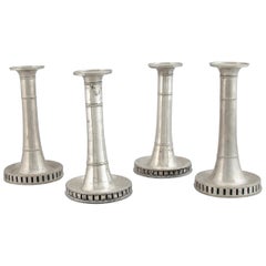 Antique Four Gustavian Candlesticks, by Hans Wicksten, Pewter