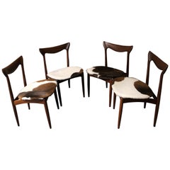 Four H. W. Klein Danish Teak Dining Chairs in Cowhide Upholstery