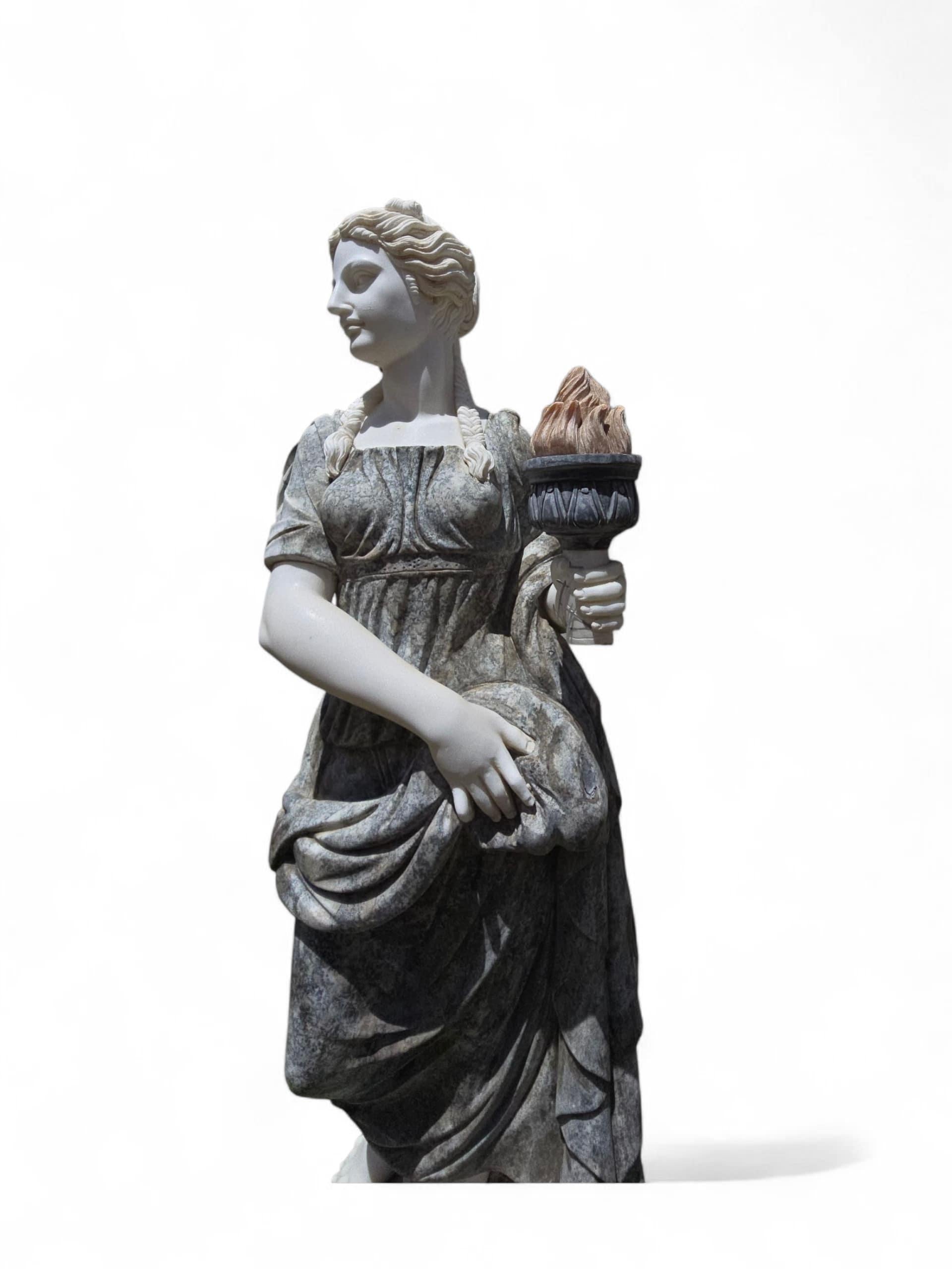 Vier handgeschnitzte italienische Marmorstatuen, die die Four Seasons darstellen, 220 cm im Angebot 7