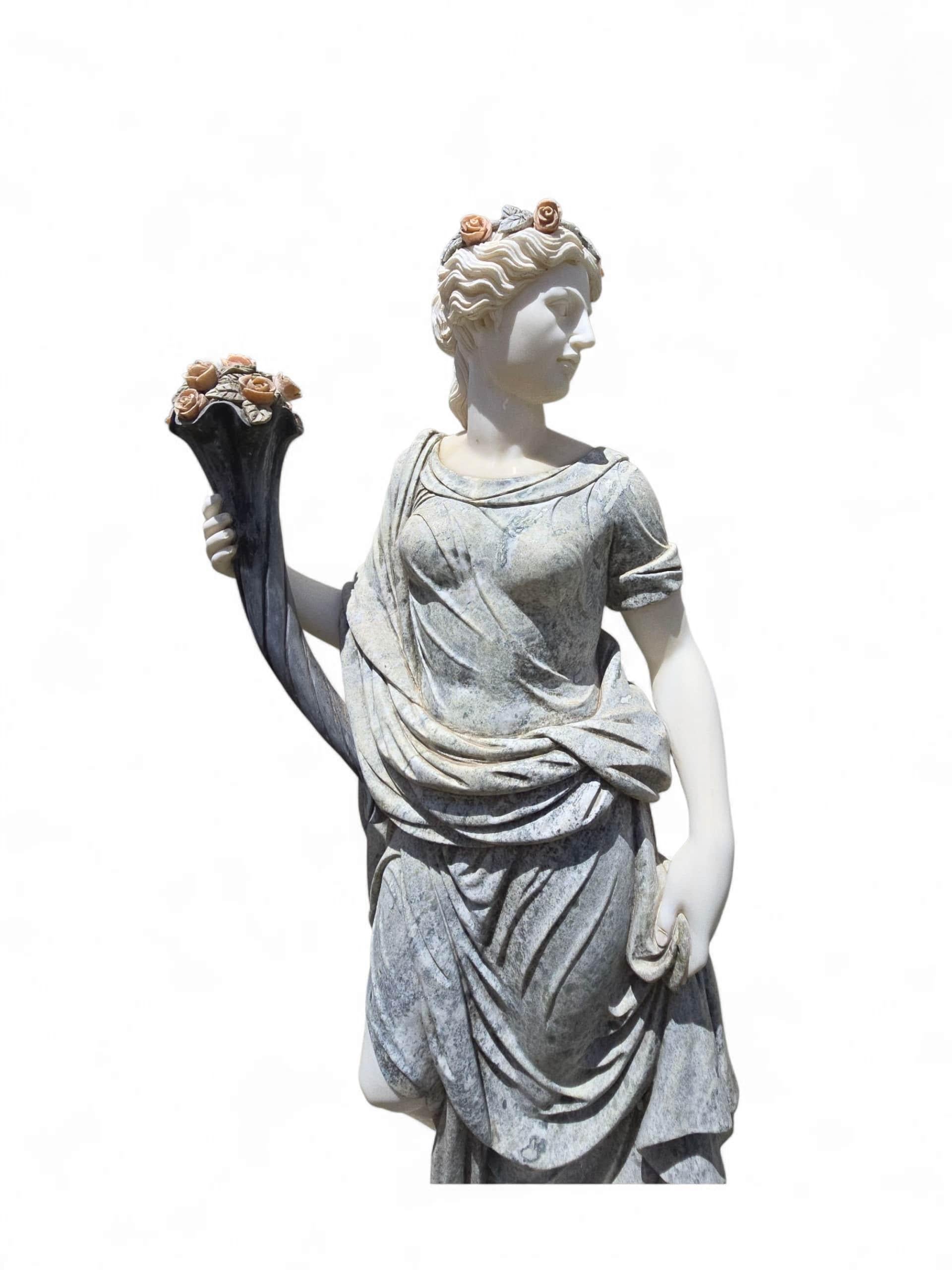 Vier handgeschnitzte italienische Marmorstatuen, die die Four Seasons darstellen, 220 cm im Angebot 11