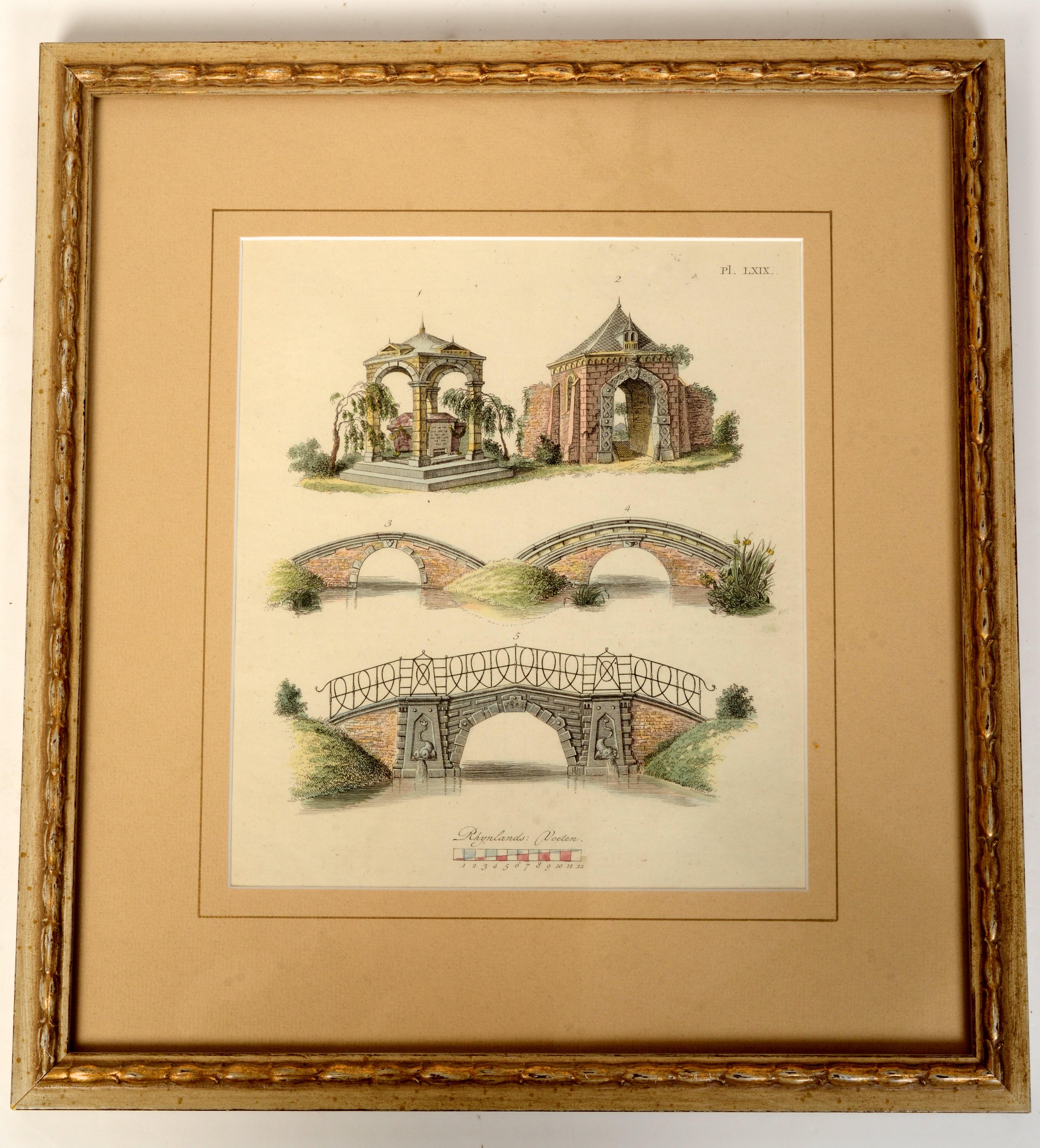 Four Hand Colored Antique Engravings of Garden Architecture by Van Laar, c1802 For Sale 2