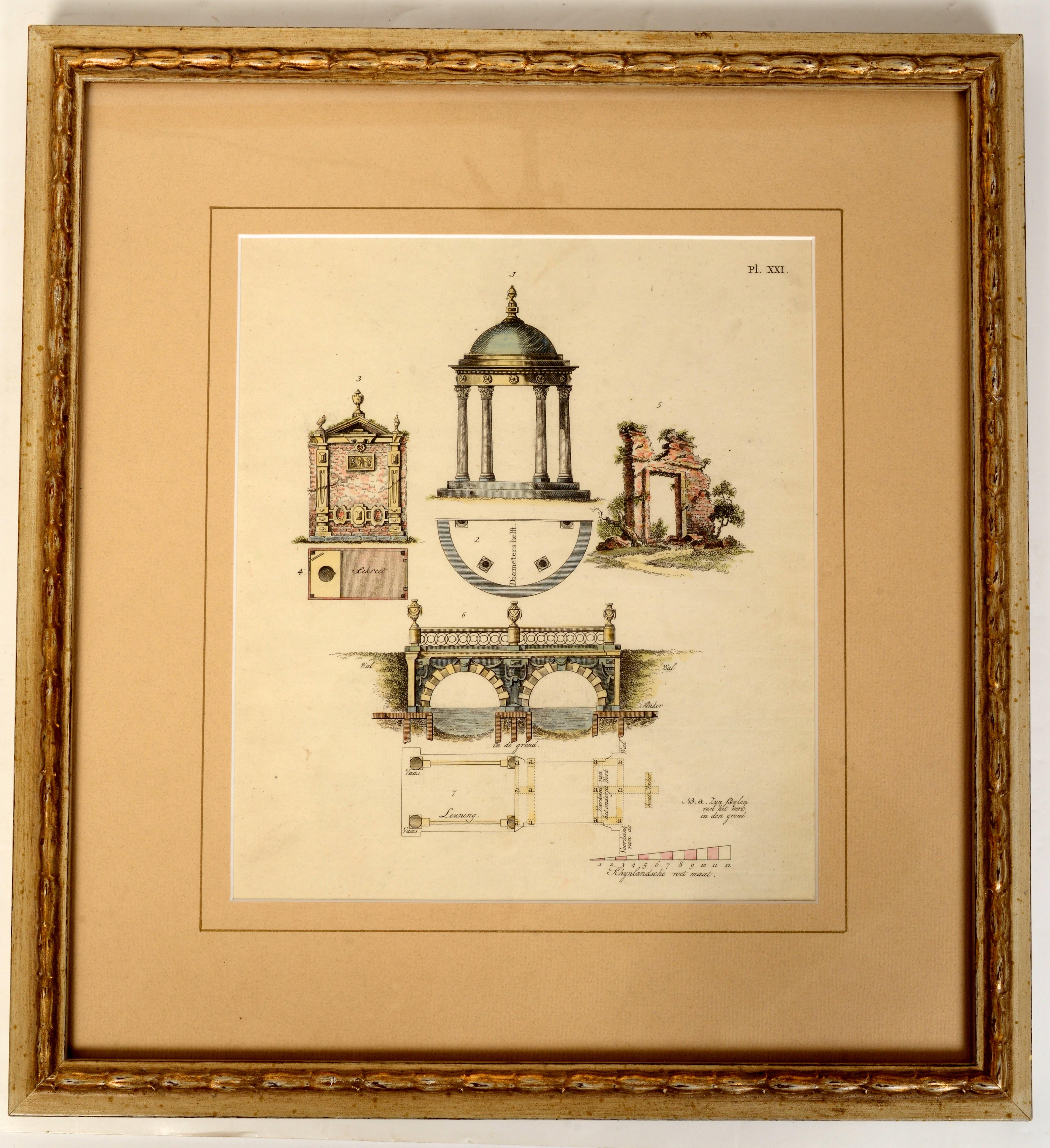 Four Hand Colored Antique Engravings of Garden Architecture by Van Laar, c1802 For Sale 8