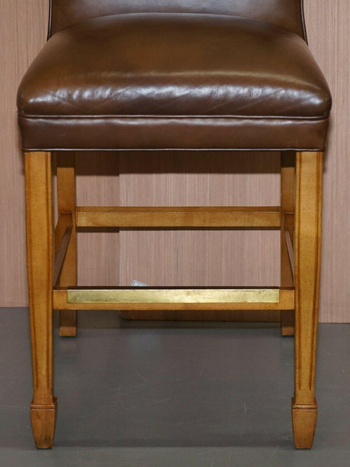 Hand-Crafted Four Hand Dyed Brown Leather MALONE & Hancock High Bar Stools Hardwood Framed