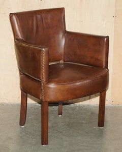 FOUR HAND DYED HERiTAGE BROWN LEATHER HALO BARREL BACK DINING OCCASIONAL CHAIRS