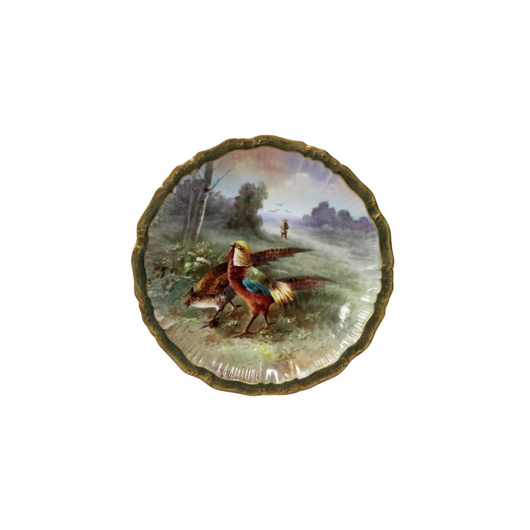 Four Hand Painted Limoges Plates Depicting Pheasants Made By Raphael Weill & Co. For Sale 1