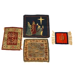 Four Handwoven Throw Rugs: Three Navajo Floral Designs & One Christmas 20thC