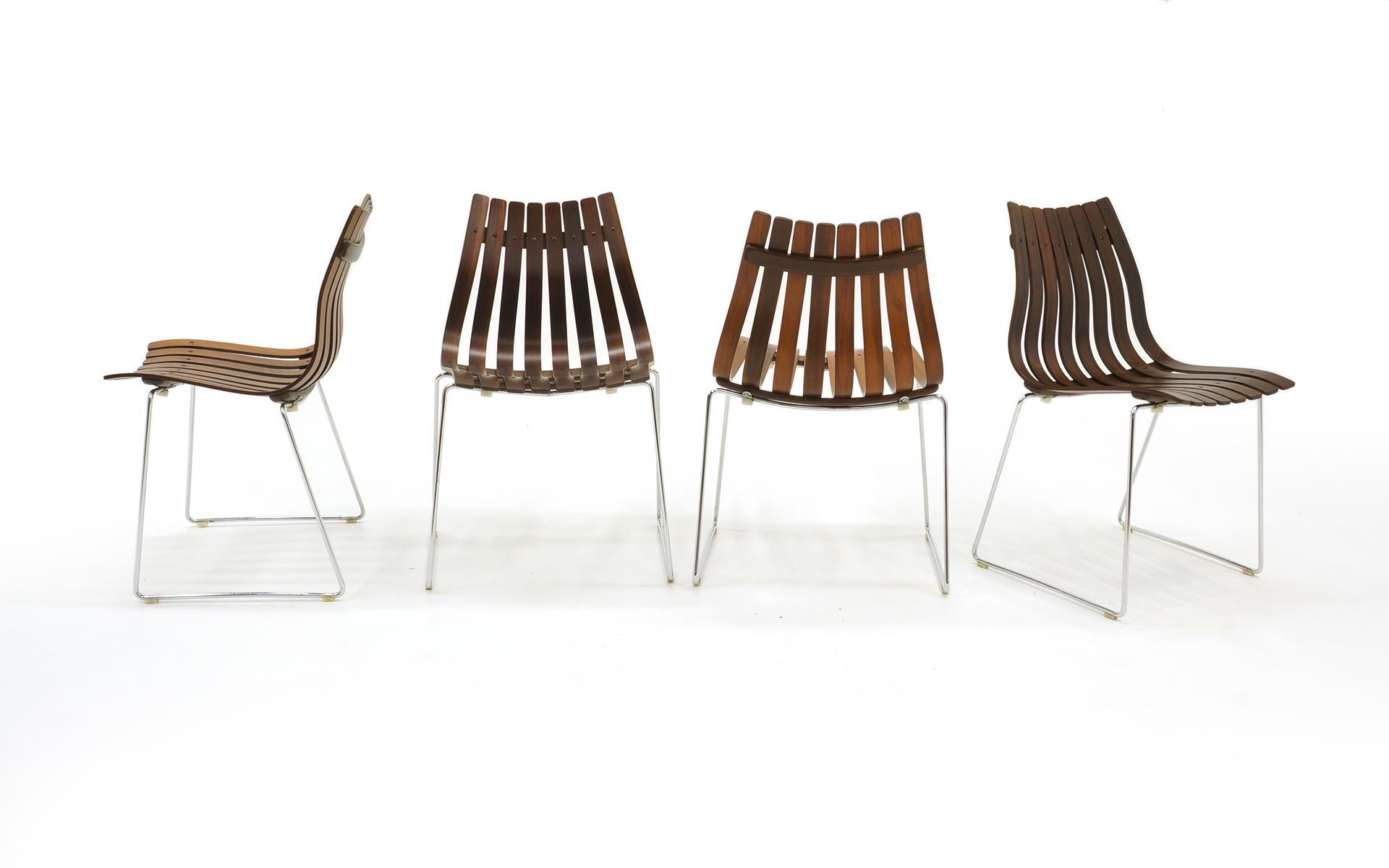 Scandinavian Modern Four Hans Brattrud Rosewood Scandia Dining Chairs for Hove Mobler Norway