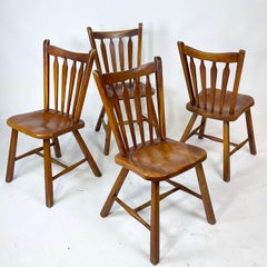 Four Hard Rock Vermont Maple Americana Dining Chairs, Herman DeVries for Cushman