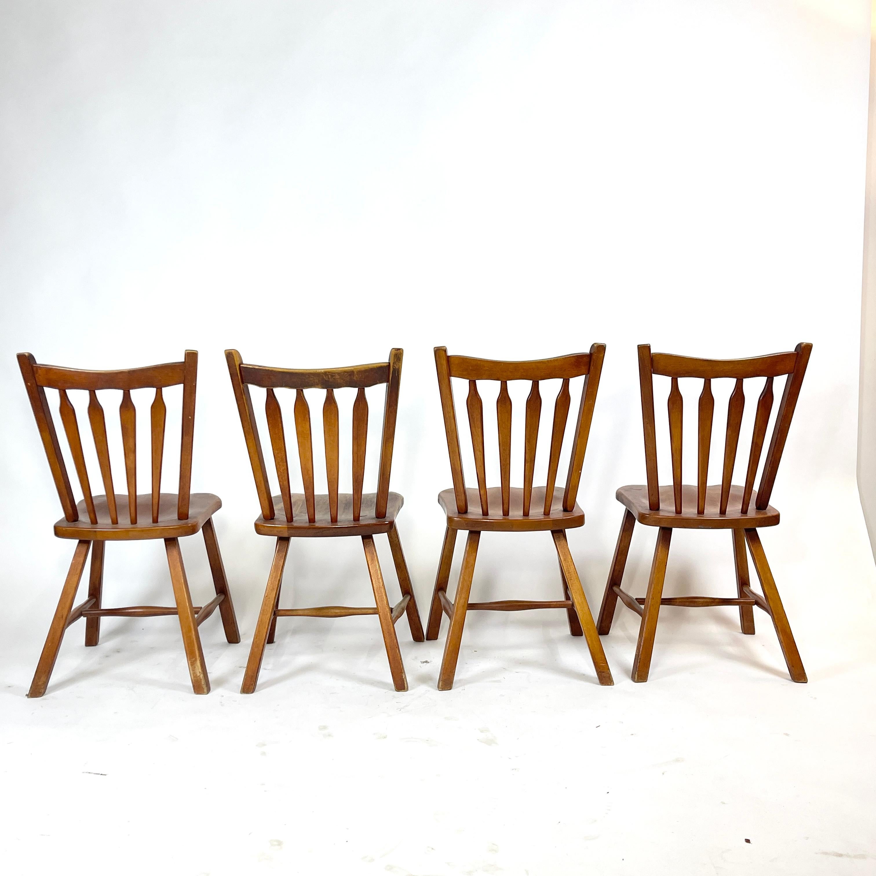 20th Century Four Hard Rock Vermont Maple Americana Dining Chairs, Herman DeVries for Cushman